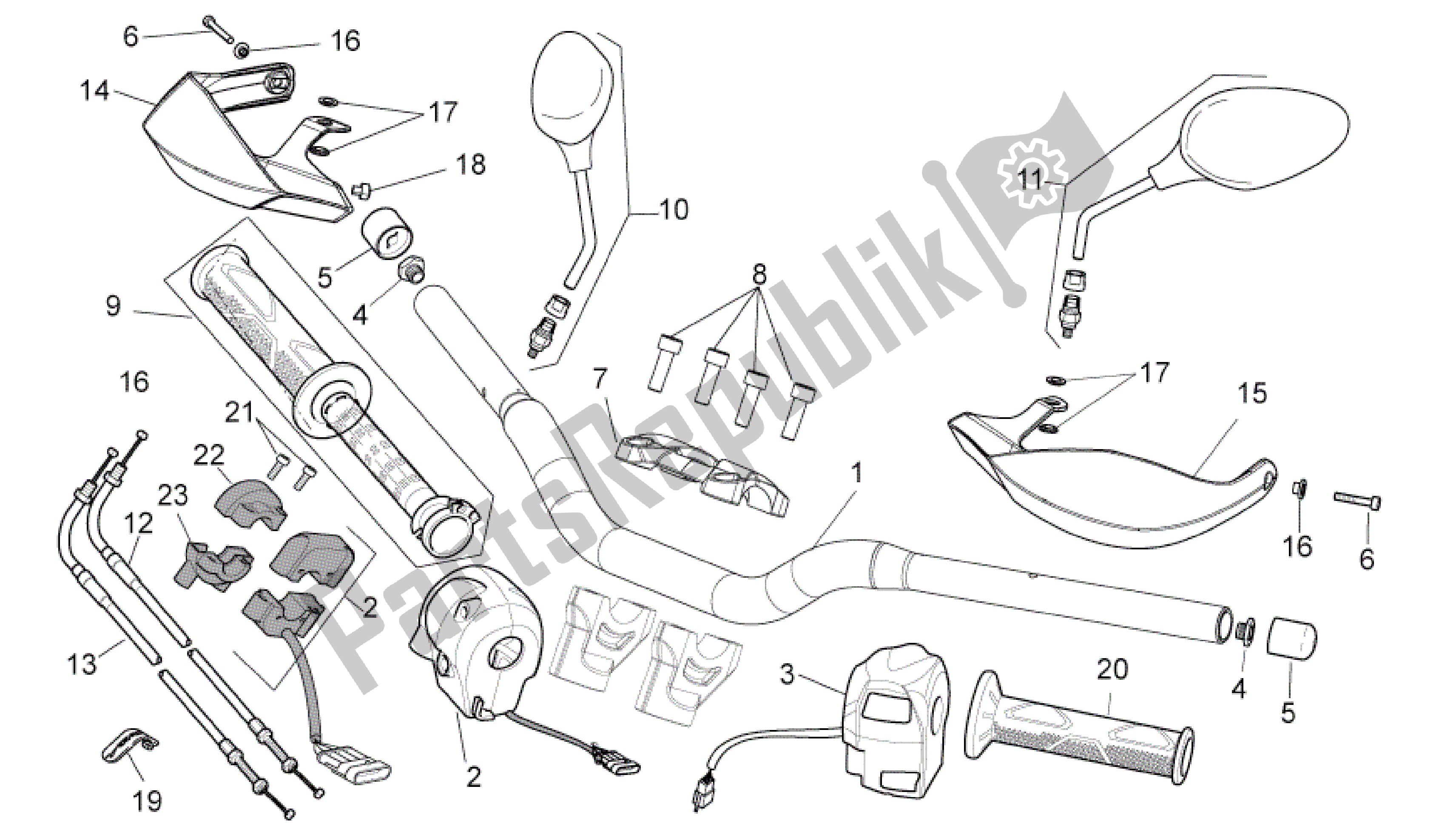 Todas as partes de Guiador - Controles do Aprilia Dorsoduro 750 2008 - 2011