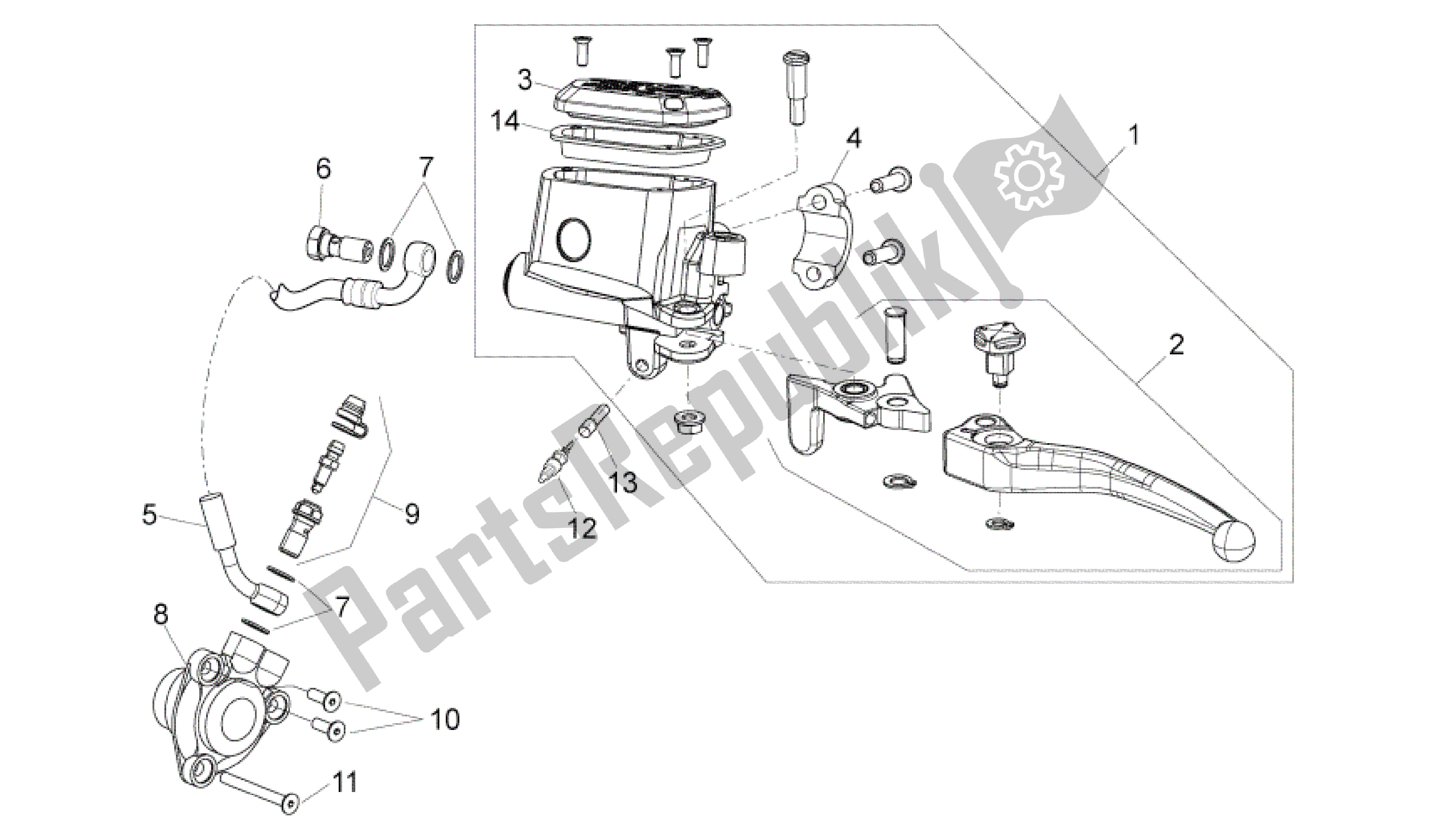 All parts for the Clutch Pump of the Aprilia Dorsoduro 750 2008 - 2011