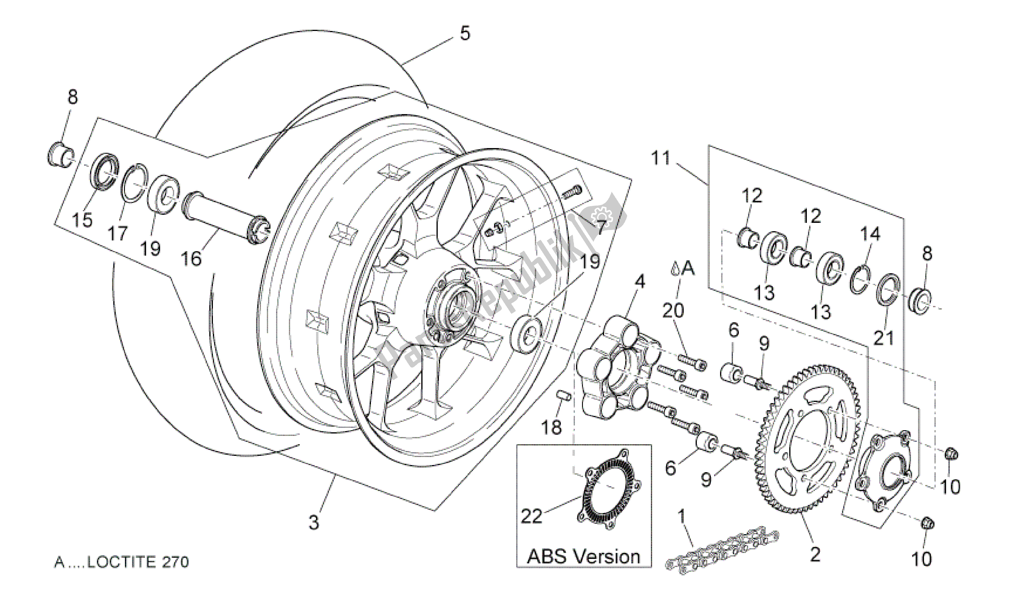 All parts for the Rear Wheel of the Aprilia Dorsoduro 750 2008 - 2011