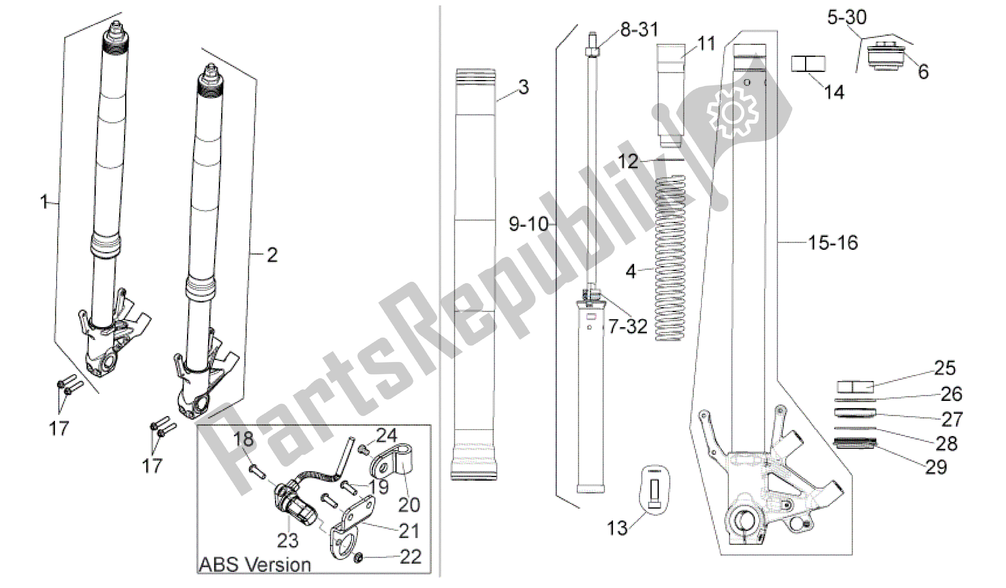 Todas as partes de Garfo Dianteiro Ii do Aprilia Dorsoduro 750 2008 - 2011