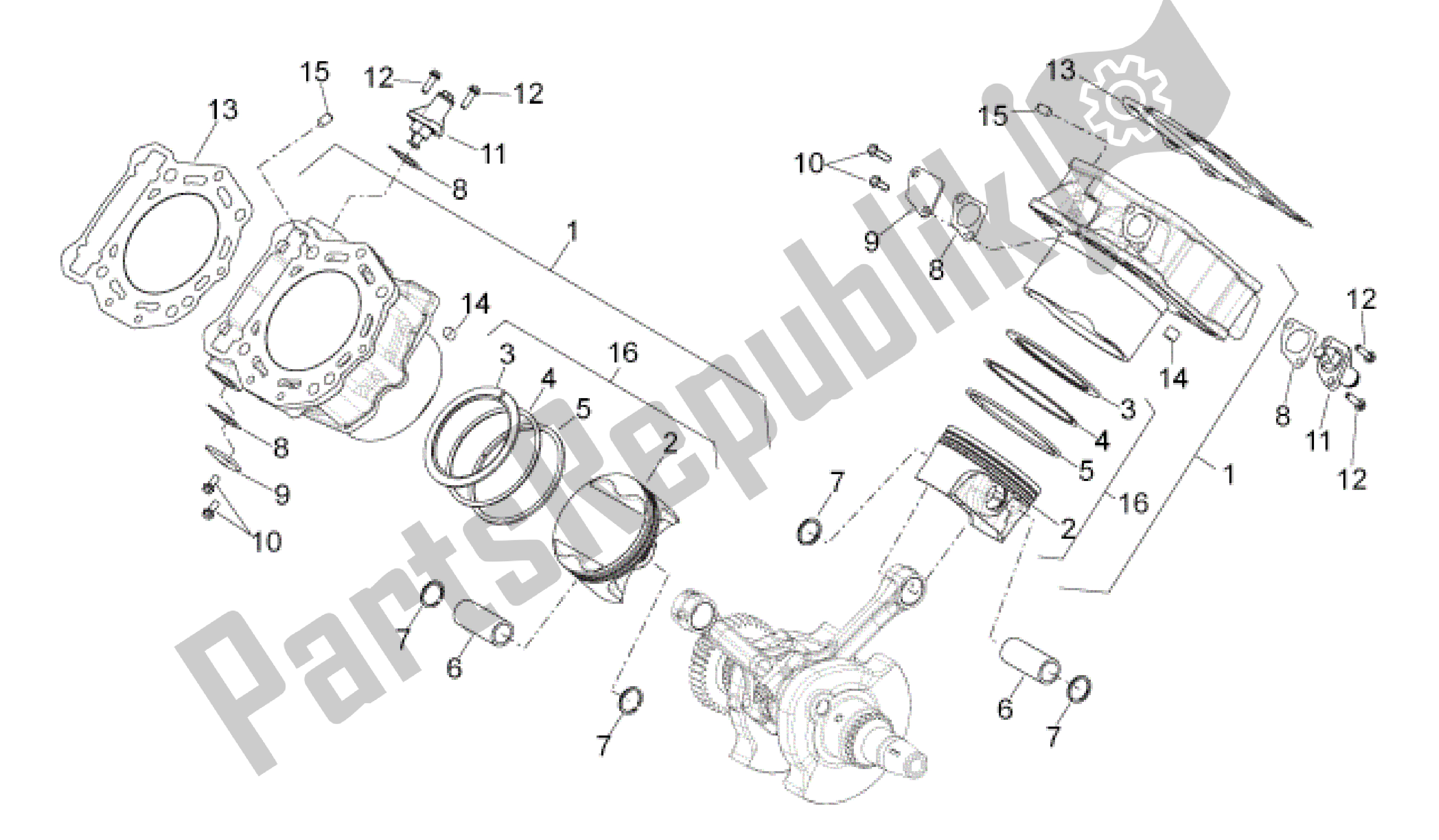 Alle onderdelen voor de Cilinder Met Zuiger van de Aprilia Dorsoduro 750 2008 - 2011