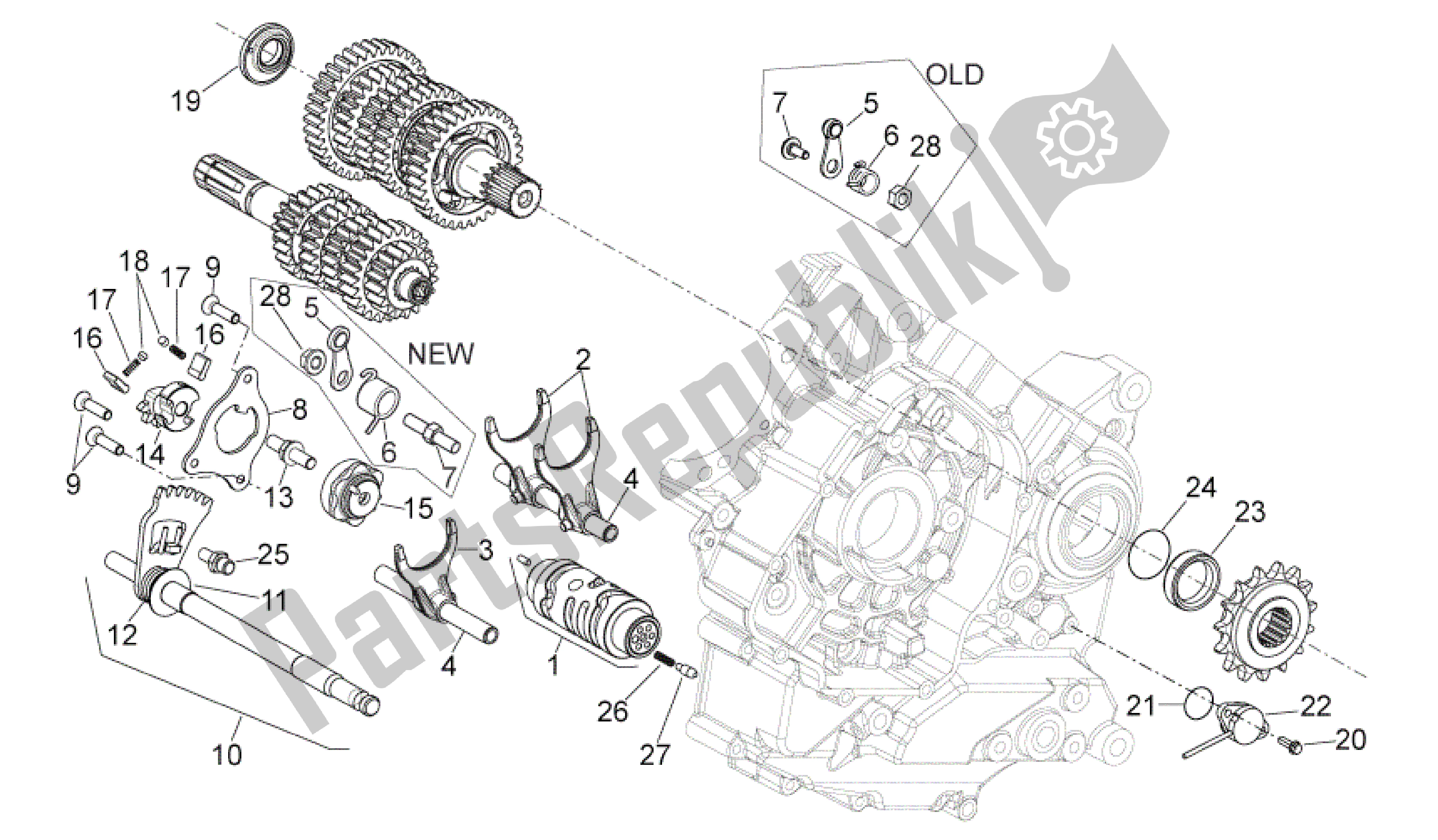 All parts for the Gear Box Selector of the Aprilia Dorsoduro 750 2008 - 2011