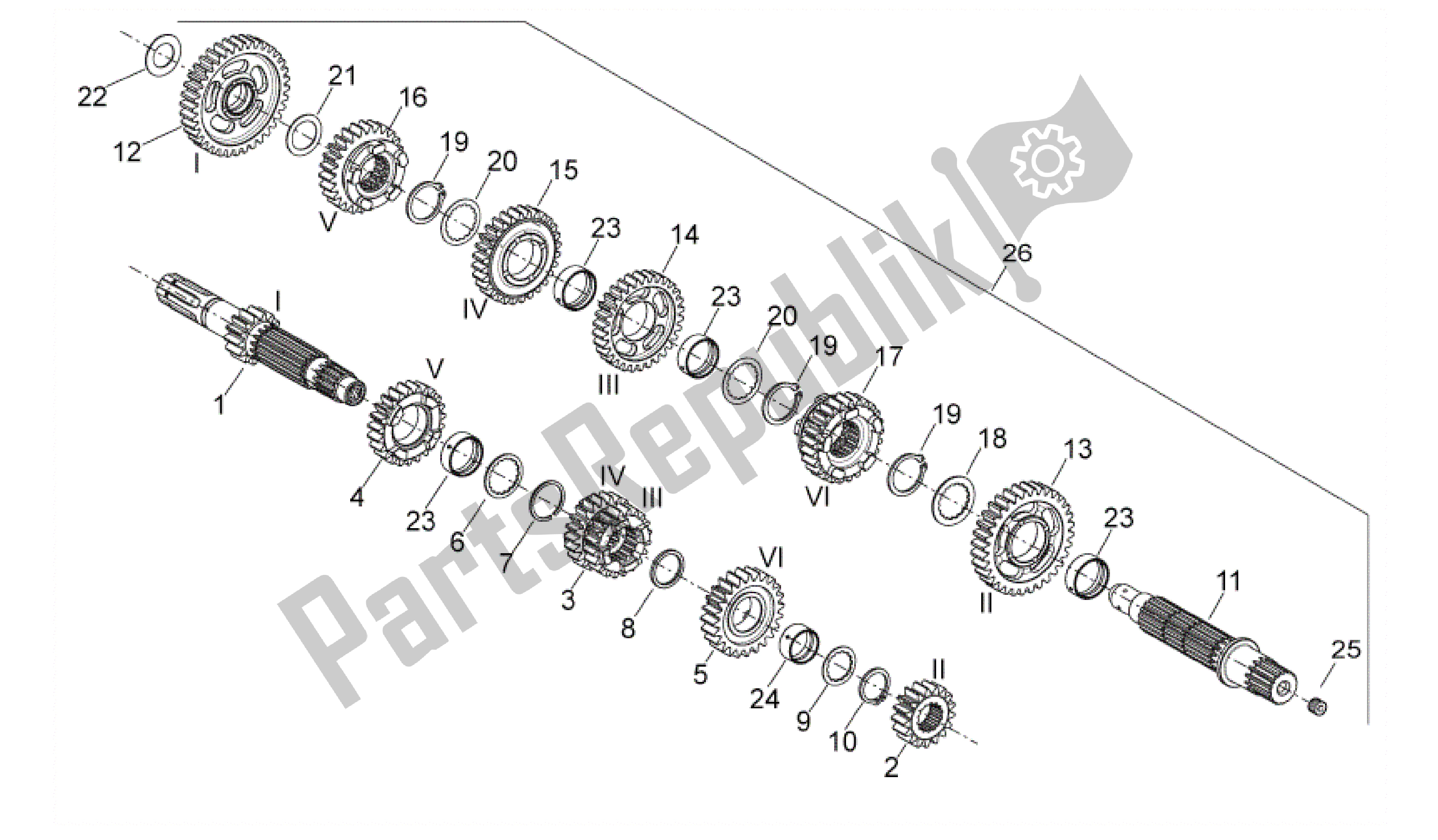 Alle onderdelen voor de Versnellingsbak van de Aprilia Dorsoduro 750 2008 - 2011