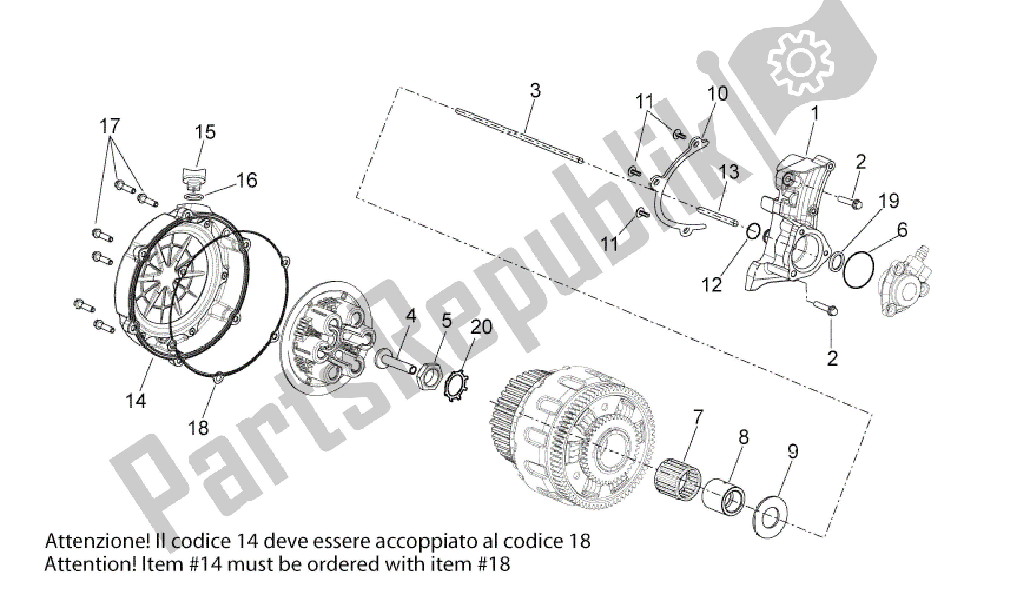 Alle onderdelen voor de Koppeling I van de Aprilia Dorsoduro 750 2008 - 2011