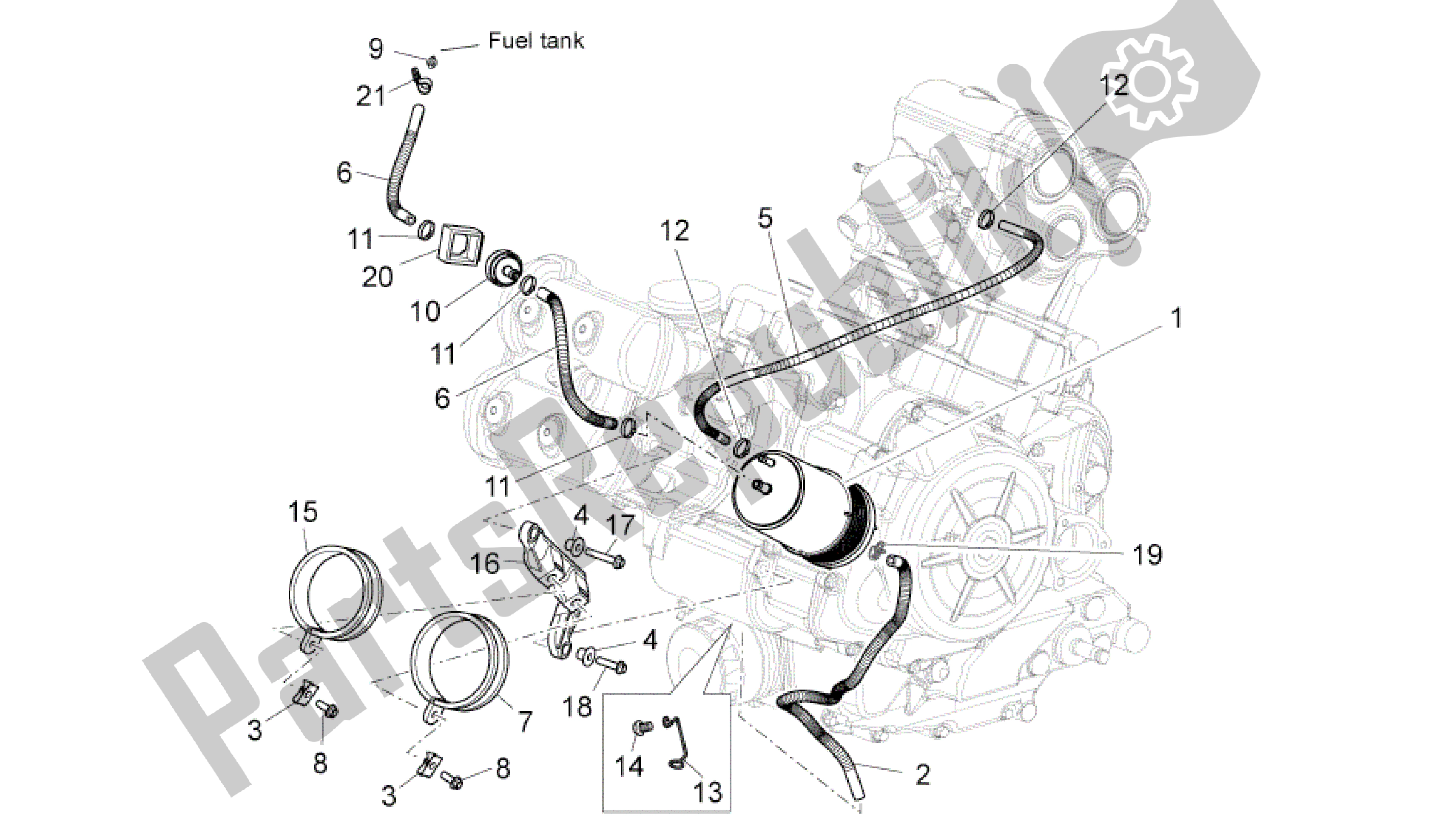 All parts for the Fuel Vapour Recover System of the Aprilia Dorsoduro 750 2008 - 2011