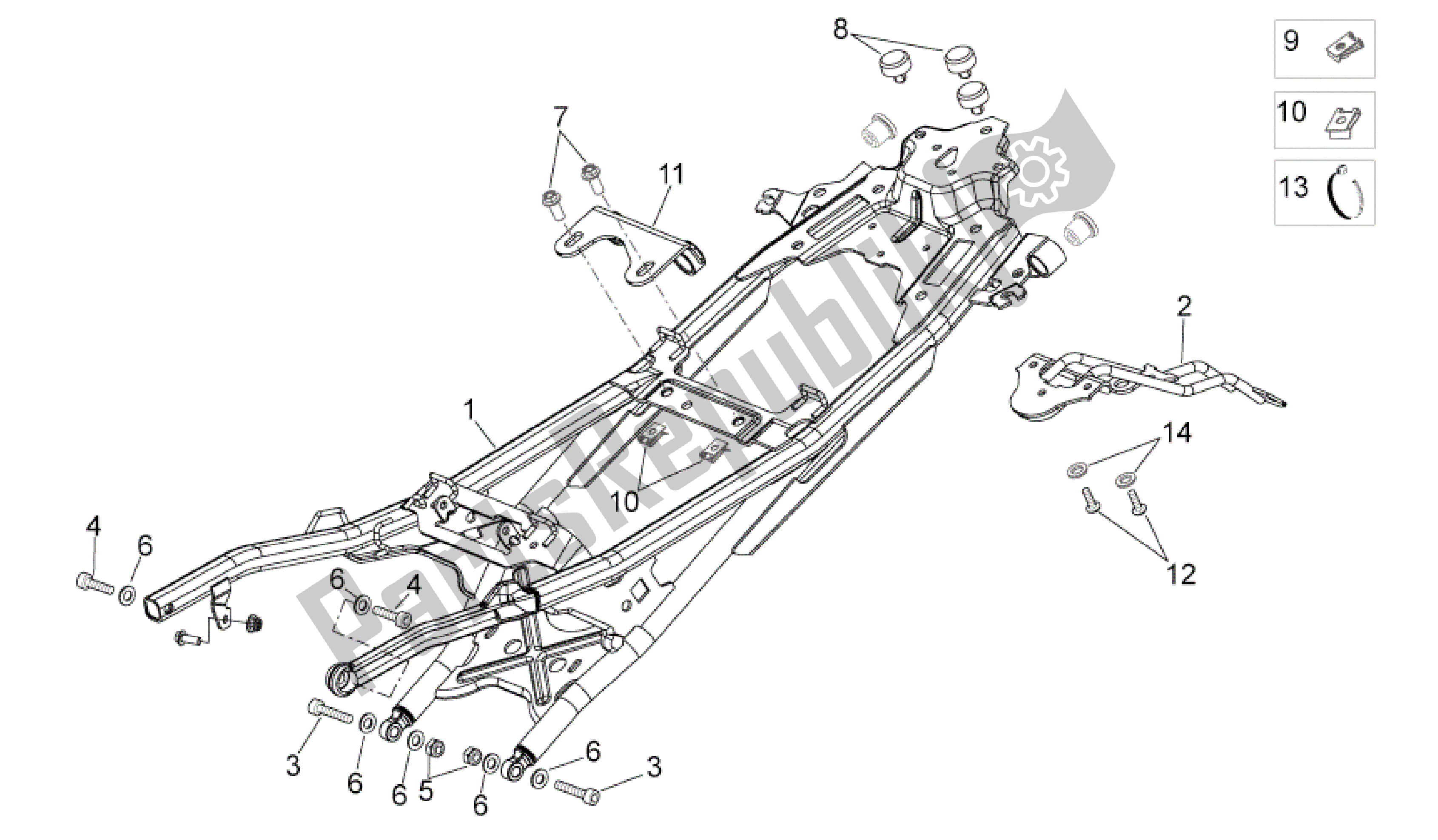 All parts for the Saddle Support of the Aprilia Shiver 750 2009