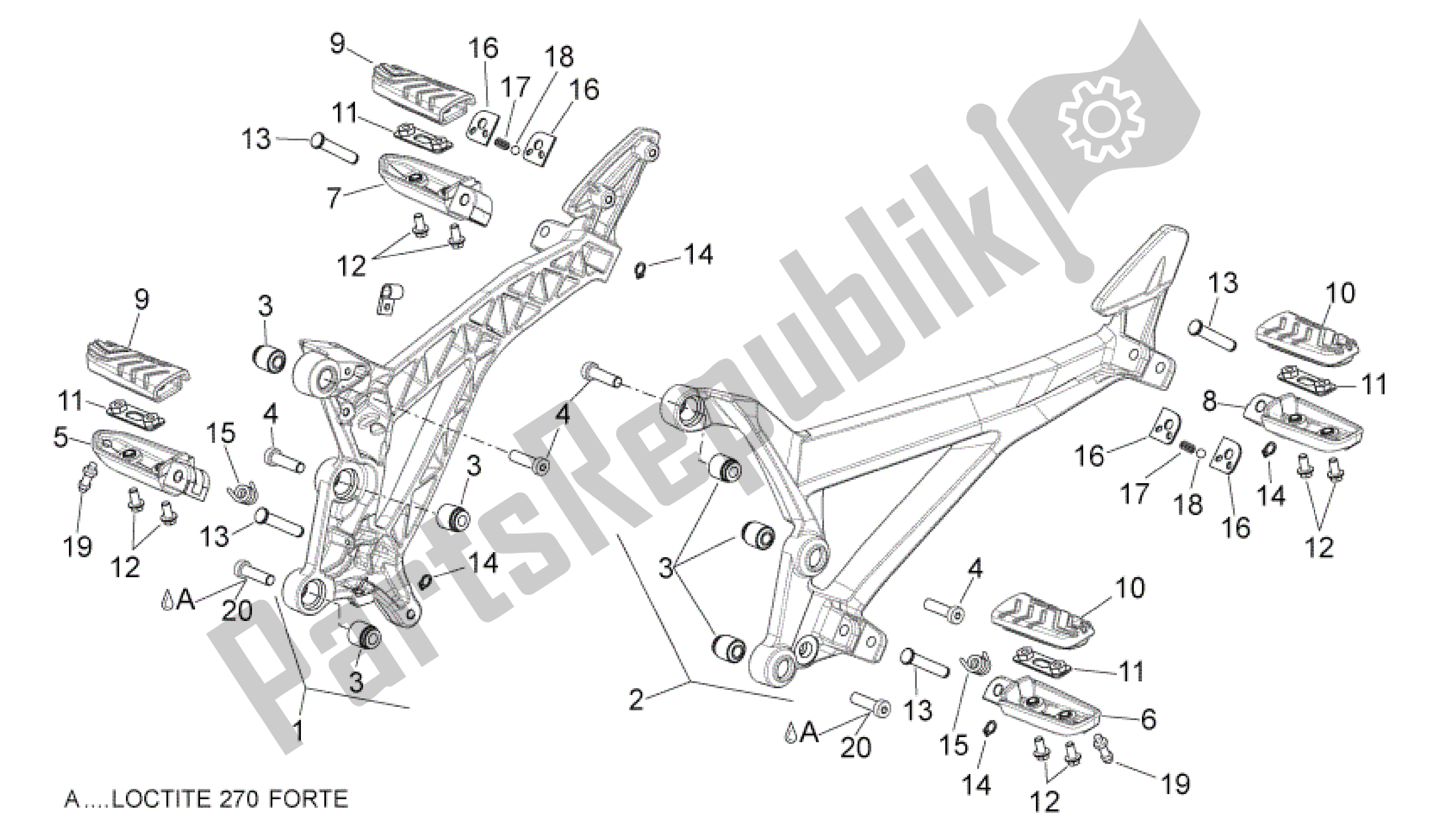 All parts for the Foot Rests of the Aprilia Shiver 750 2009