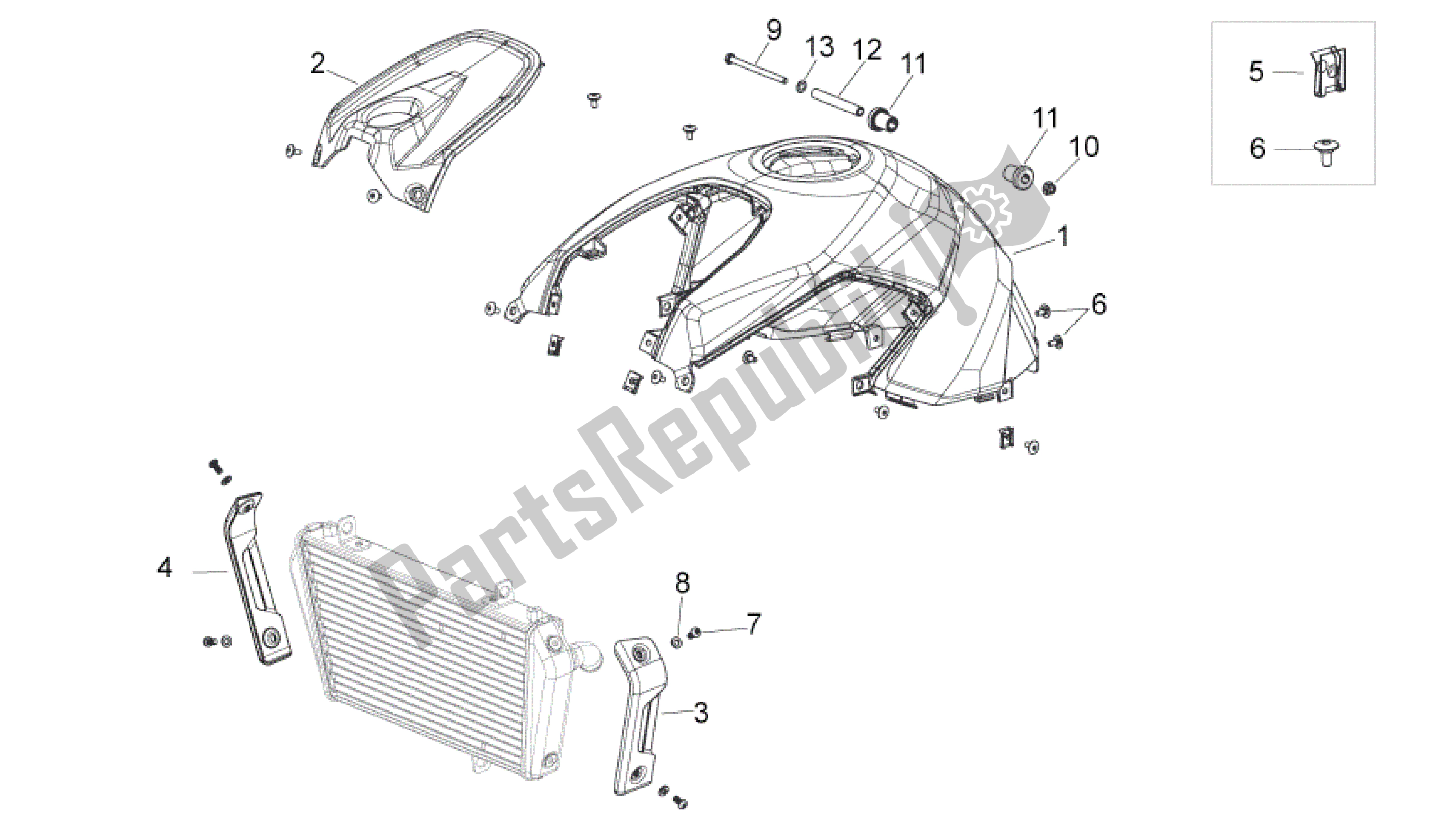 Tutte le parti per il Corpo Centrale del Aprilia Shiver 750 2009