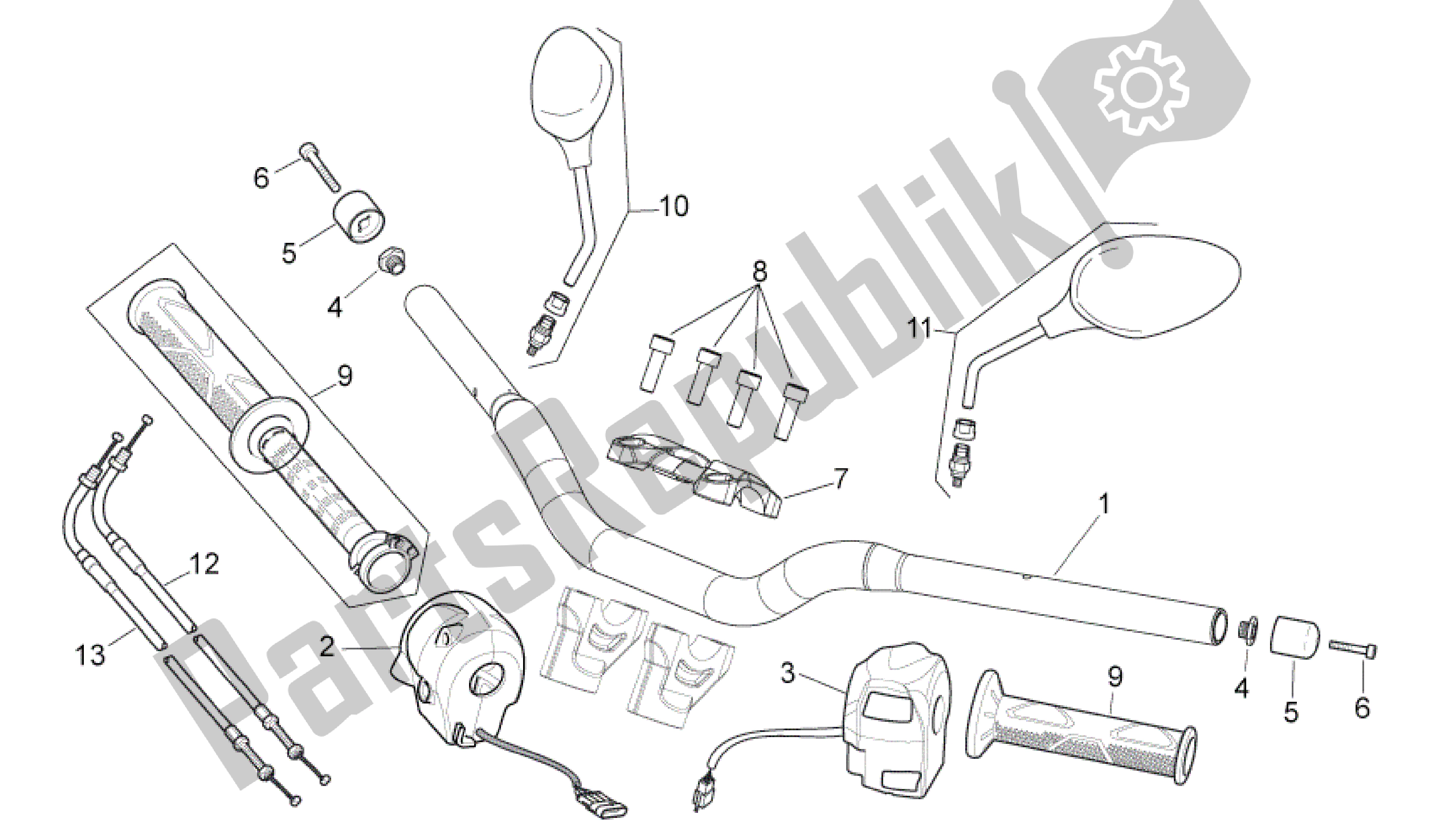 All parts for the Handlebar - Controls of the Aprilia Shiver 750 2009