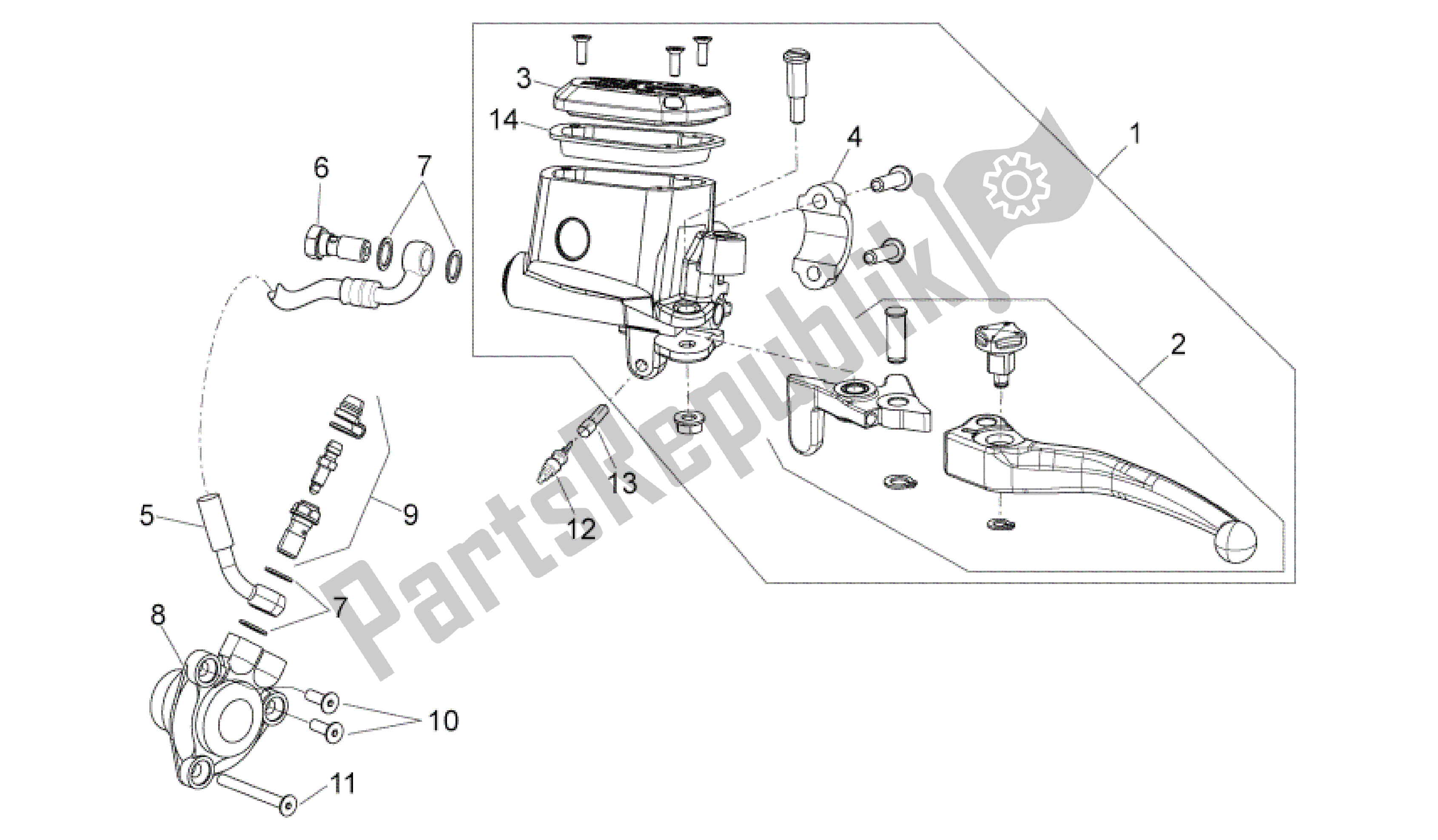 All parts for the Clutch Pump of the Aprilia Shiver 750 2009