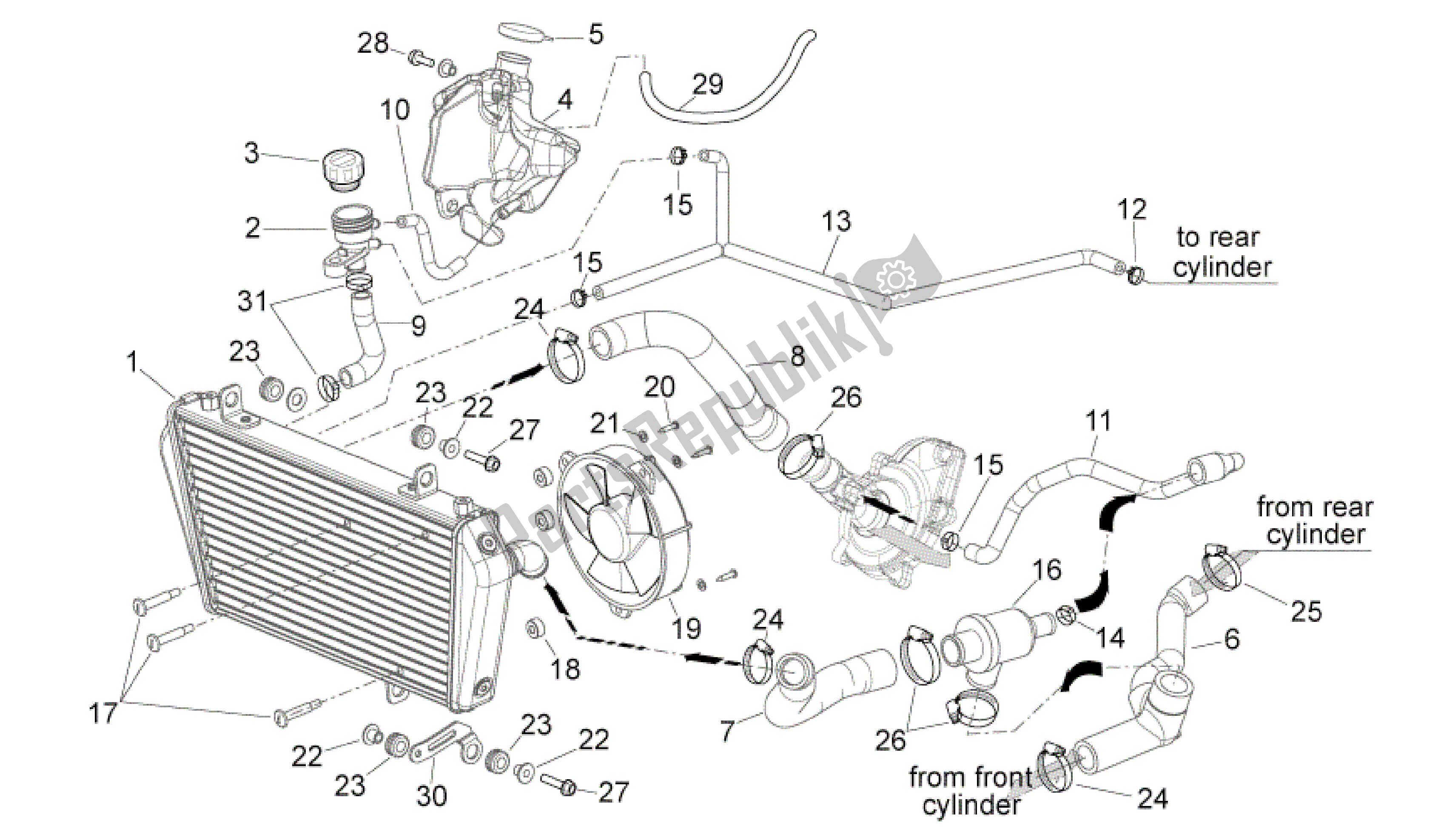 All parts for the Cooling System of the Aprilia Shiver 750 2009
