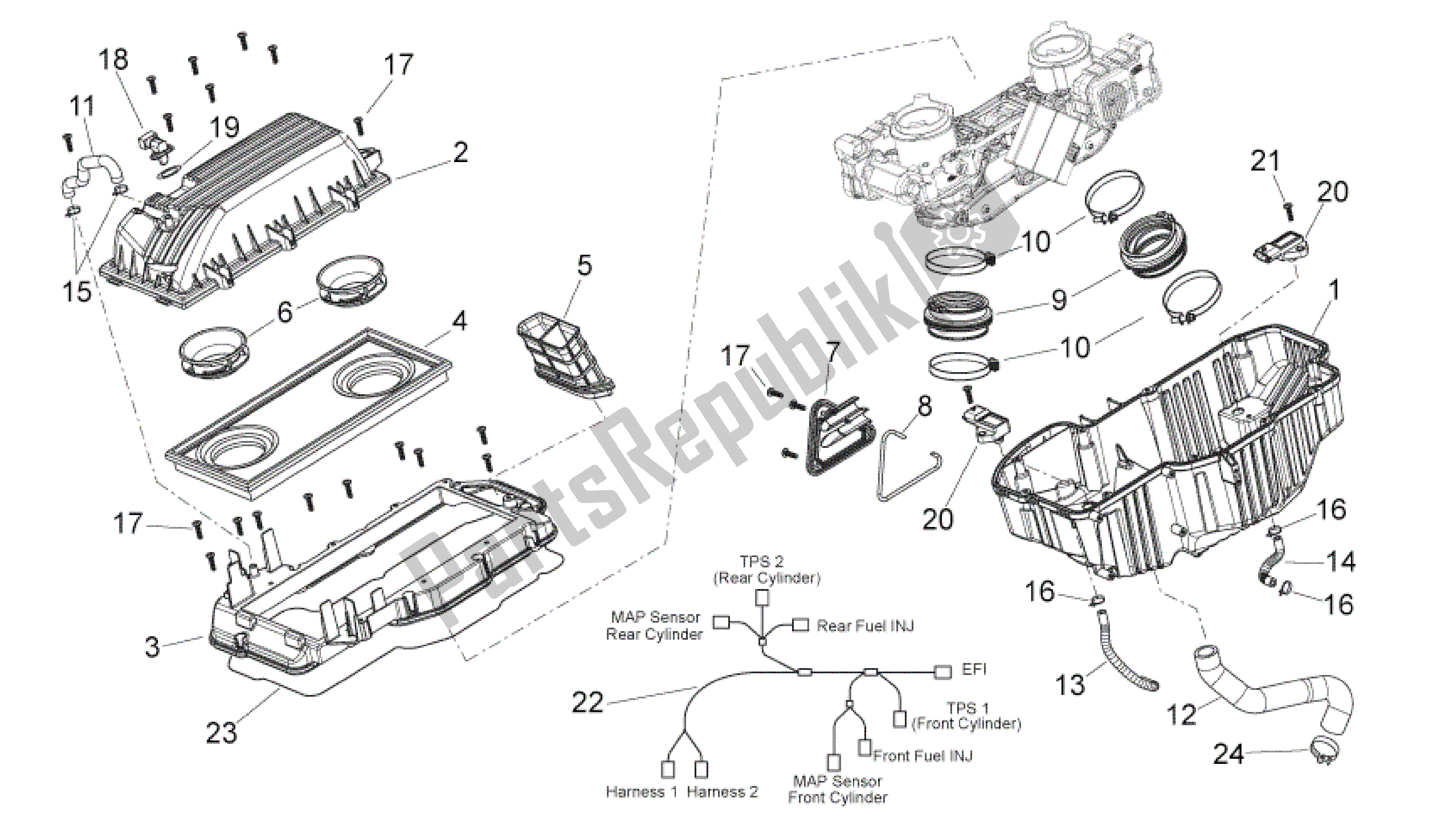 All parts for the Air Box of the Aprilia Shiver 750 2009