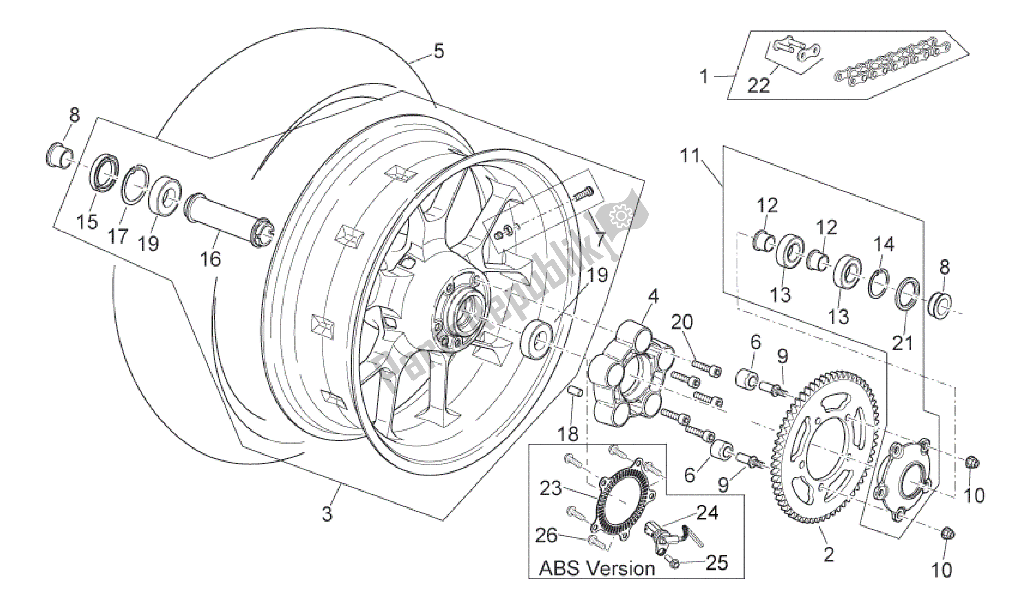 All parts for the Rear Wheel of the Aprilia Shiver 750 2009