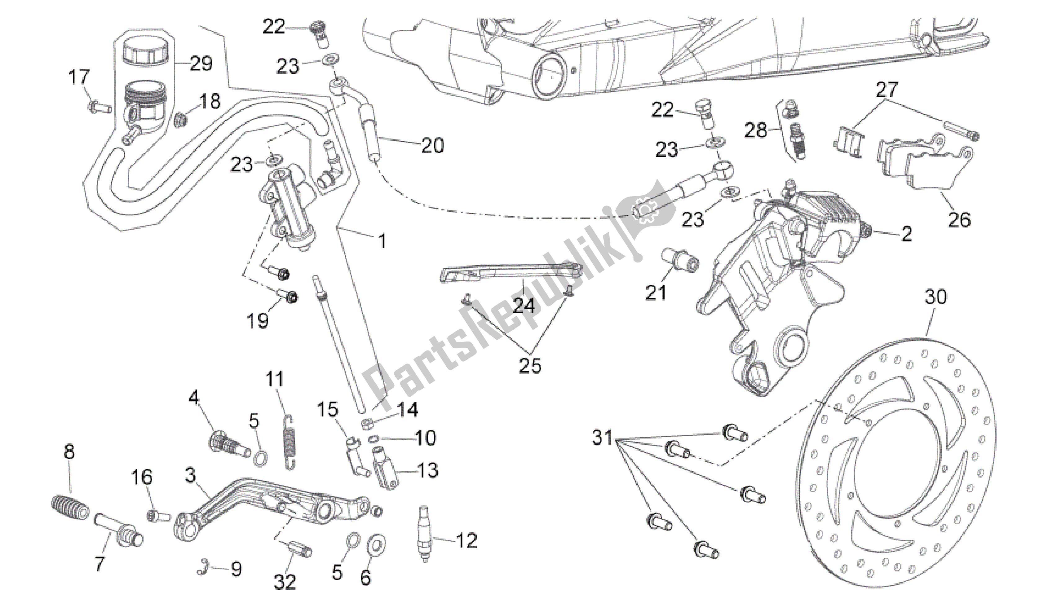 All parts for the Rear Brake System of the Aprilia Shiver 750 2009