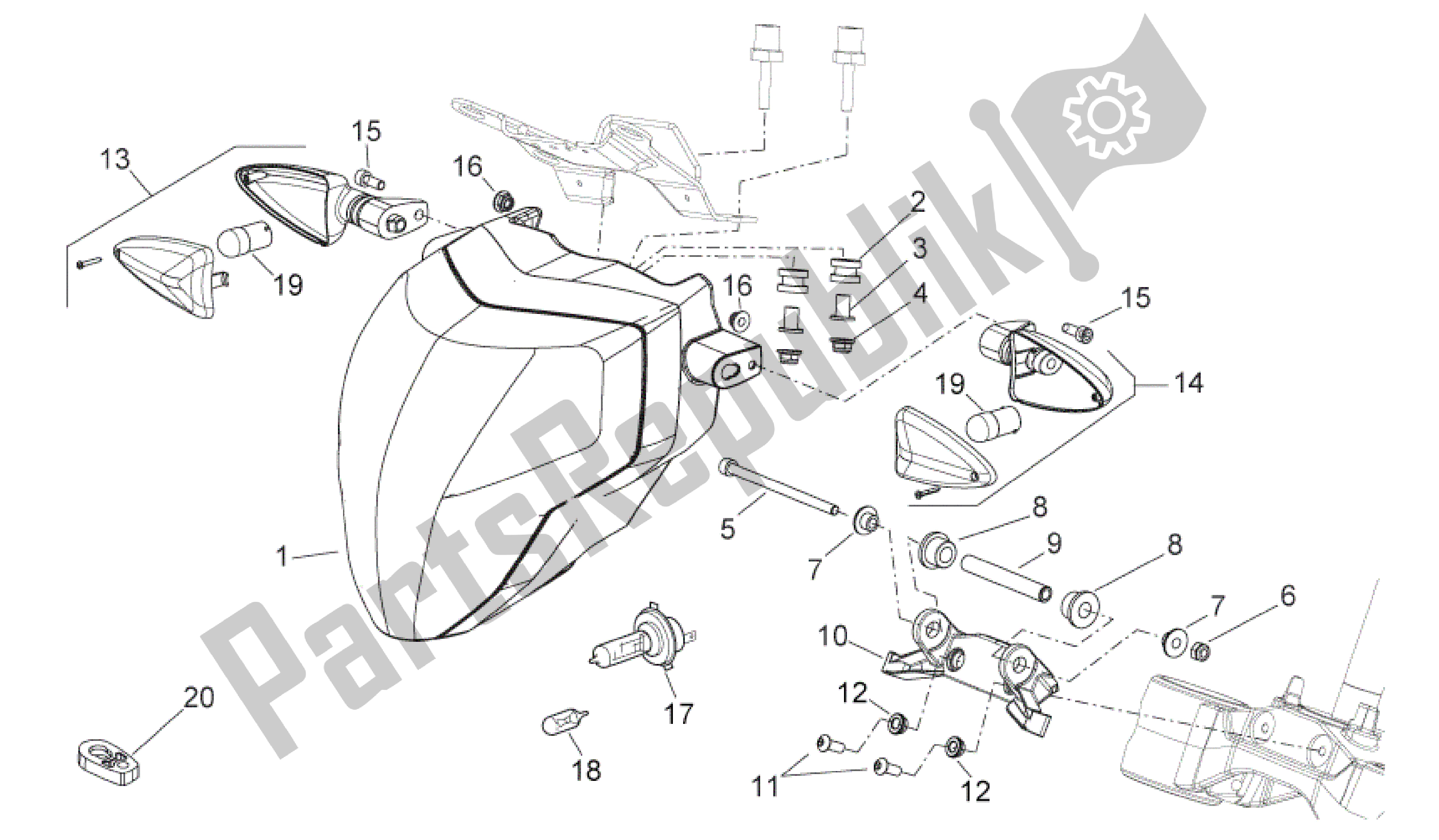 Alle onderdelen voor de Voorlichten van de Aprilia Shiver 750 2009