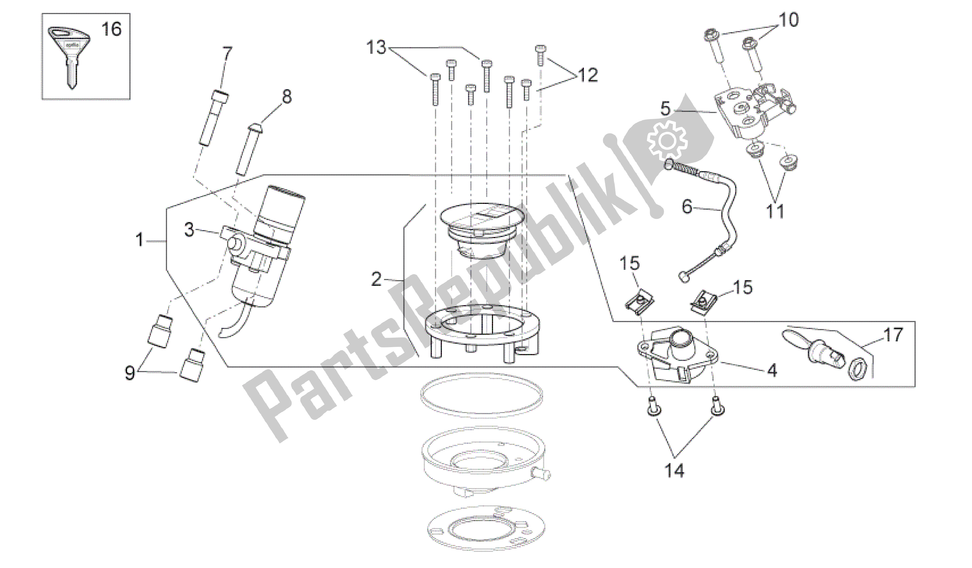 Alle onderdelen voor de Slot Hardware Kit van de Aprilia Shiver 750 2009