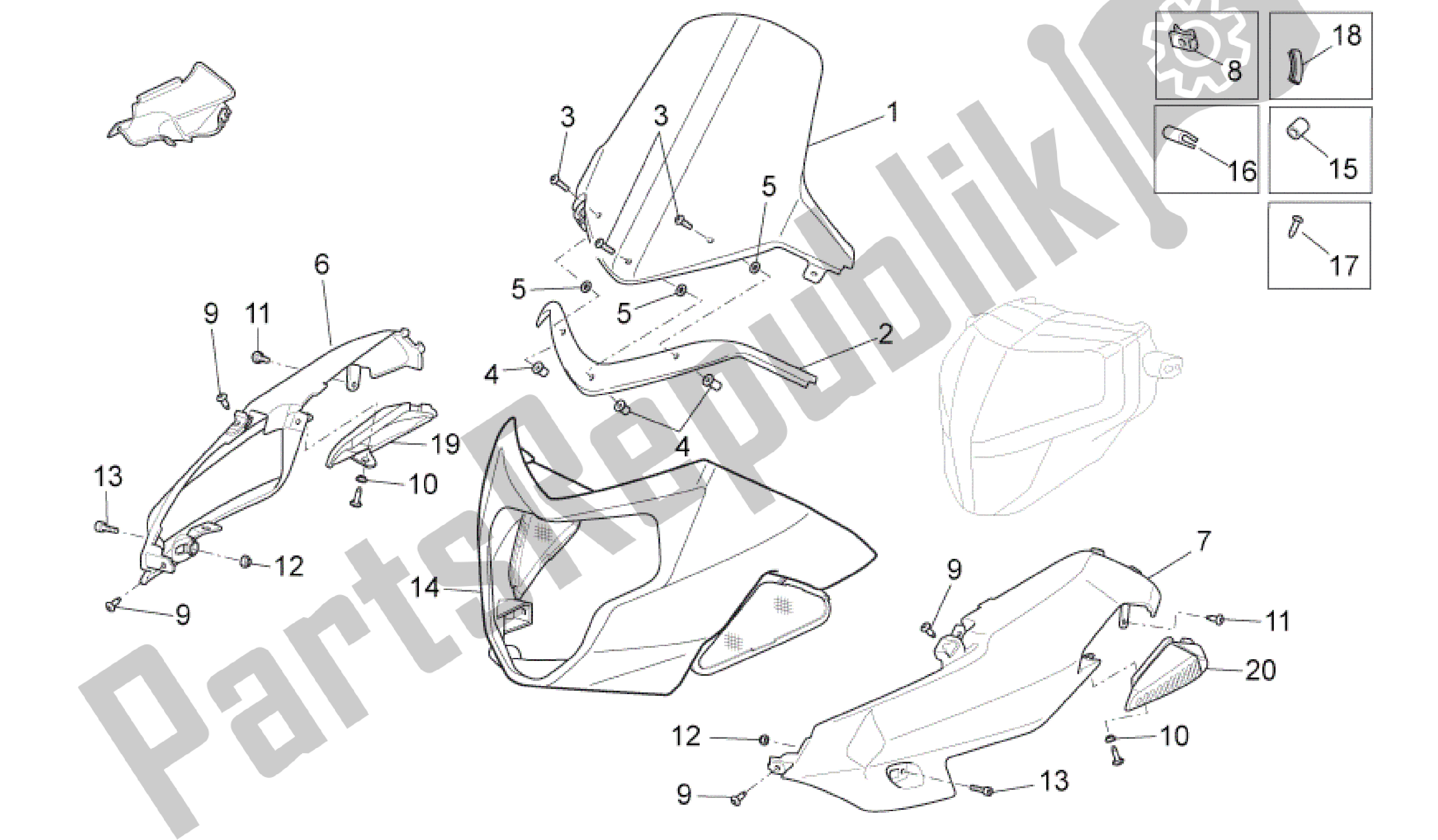 Todas las partes para Cuerpo Frontal - Carenado Frontal de Aprilia Shiver 750 2009