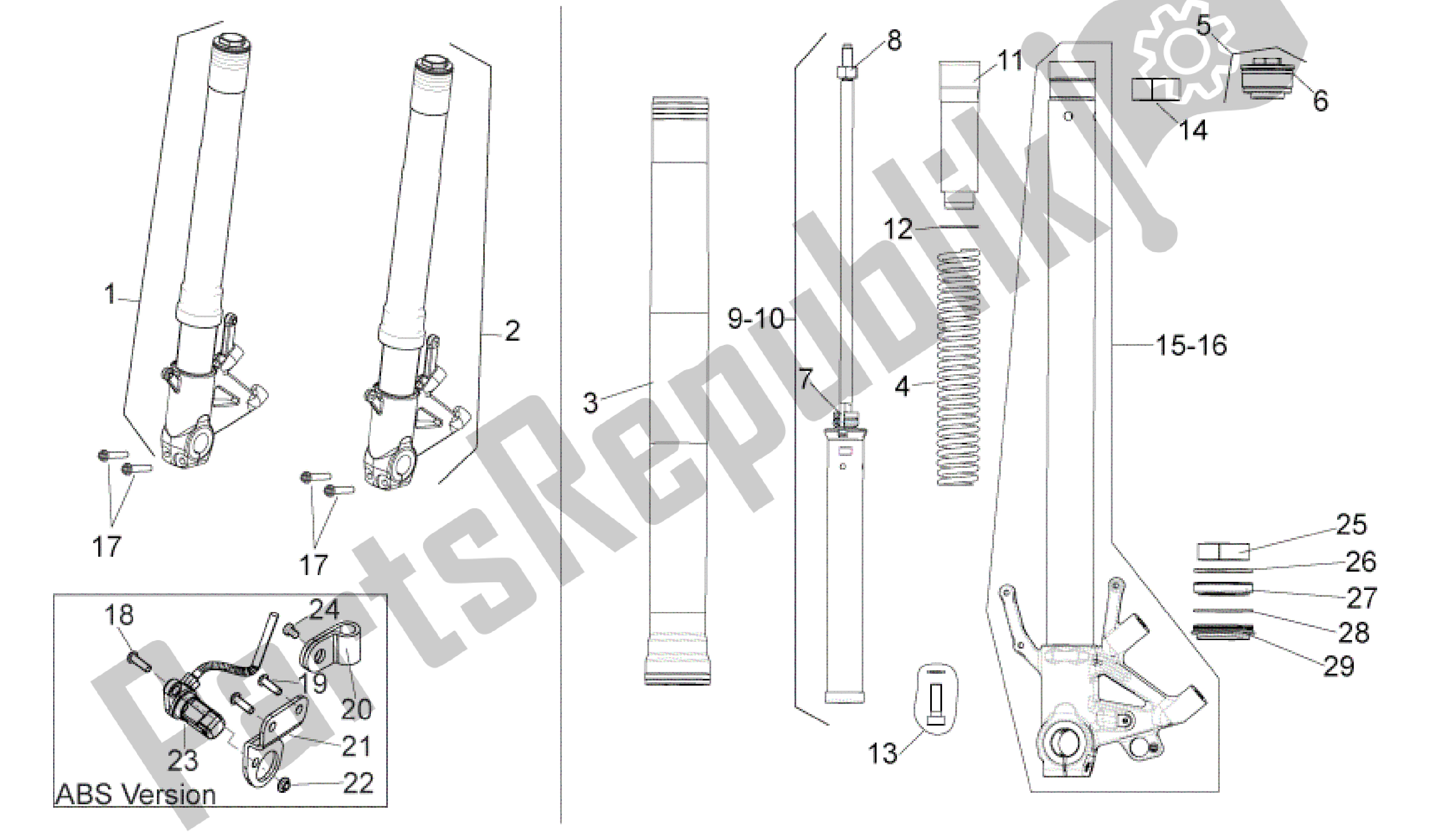 All parts for the Fork Ii of the Aprilia Shiver 750 2009