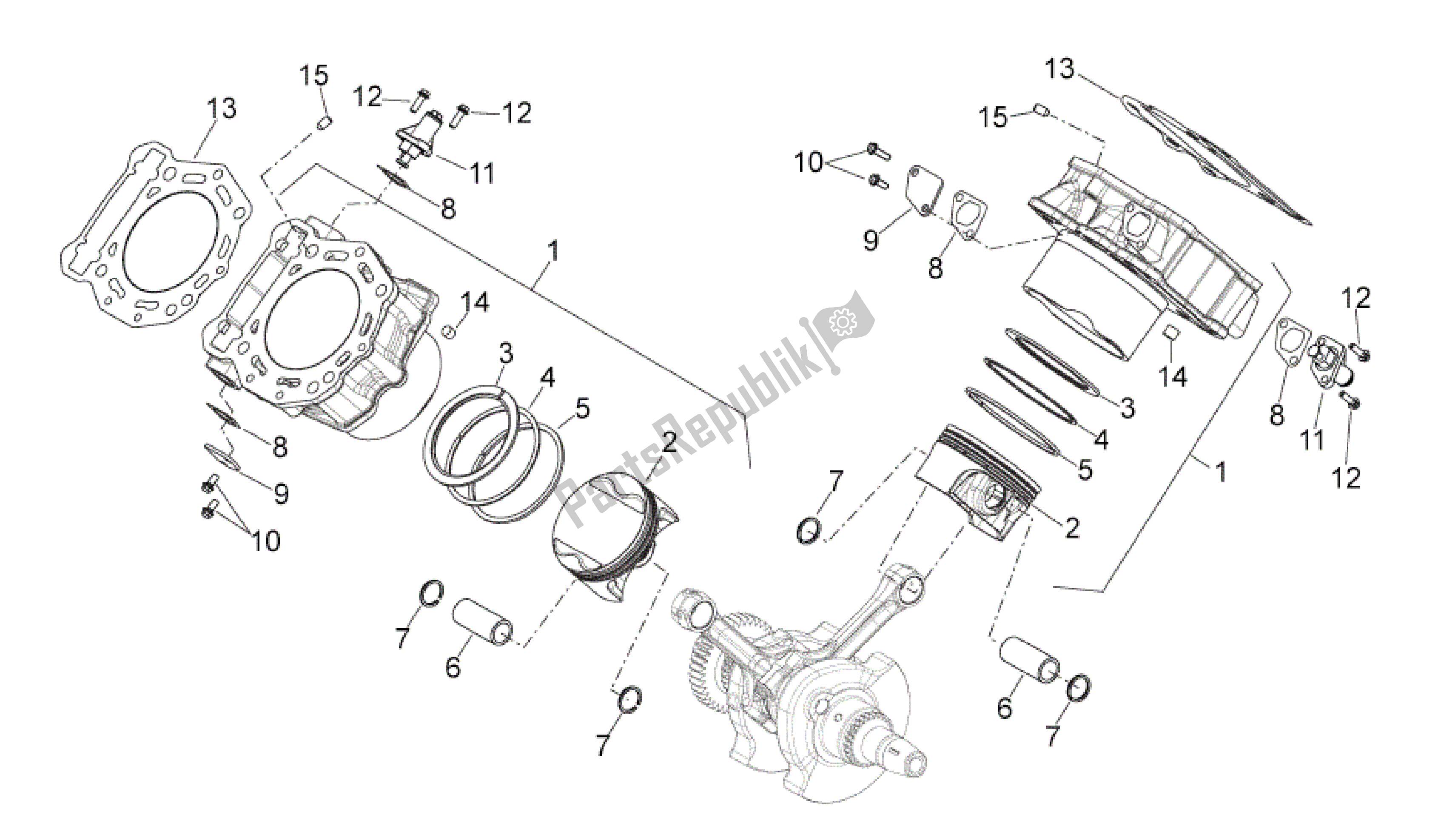 All parts for the Cylinder With Piston of the Aprilia Shiver 750 2009