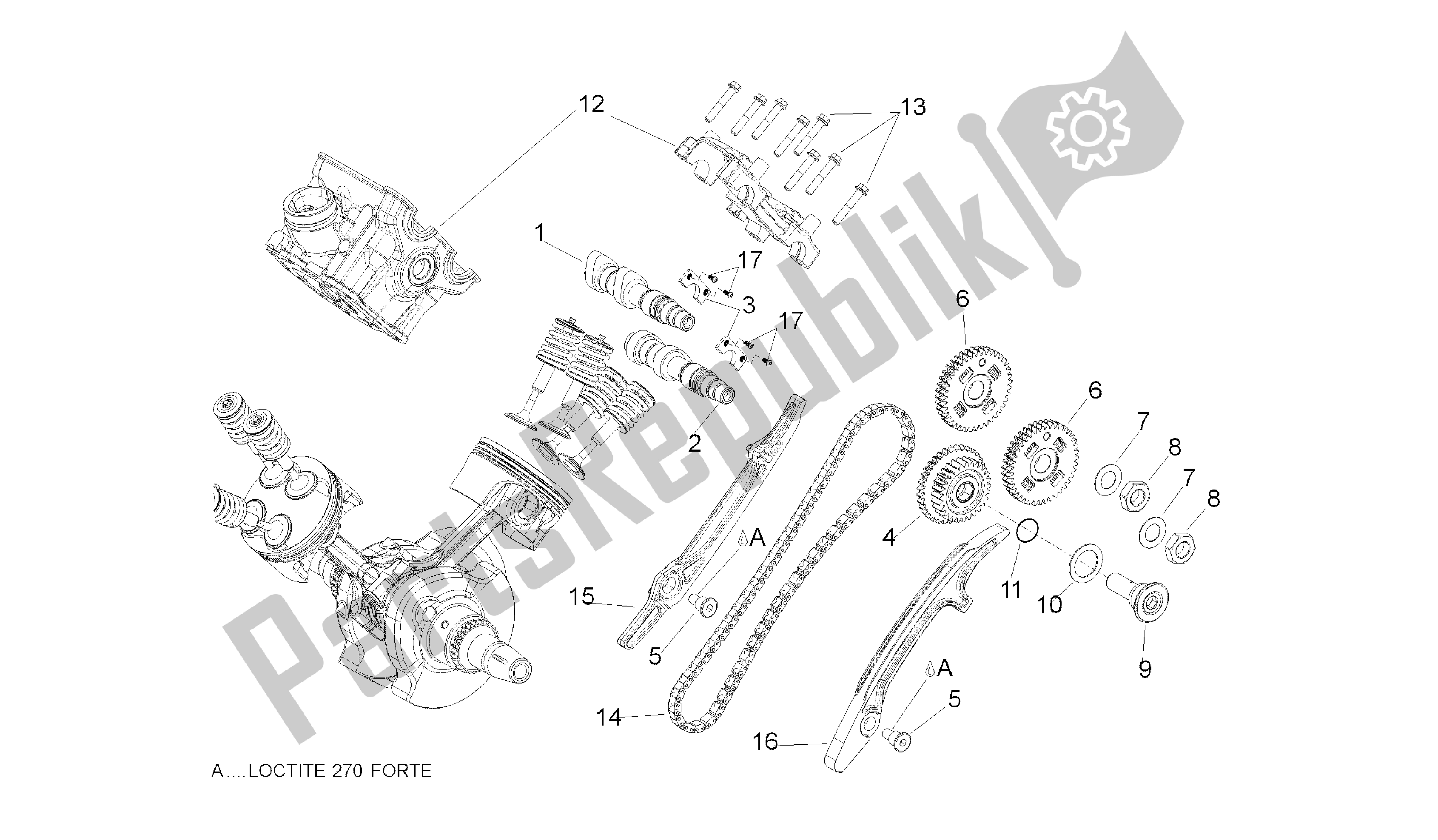 All parts for the Rear Cylinder Timing System of the Aprilia Shiver 750 2009