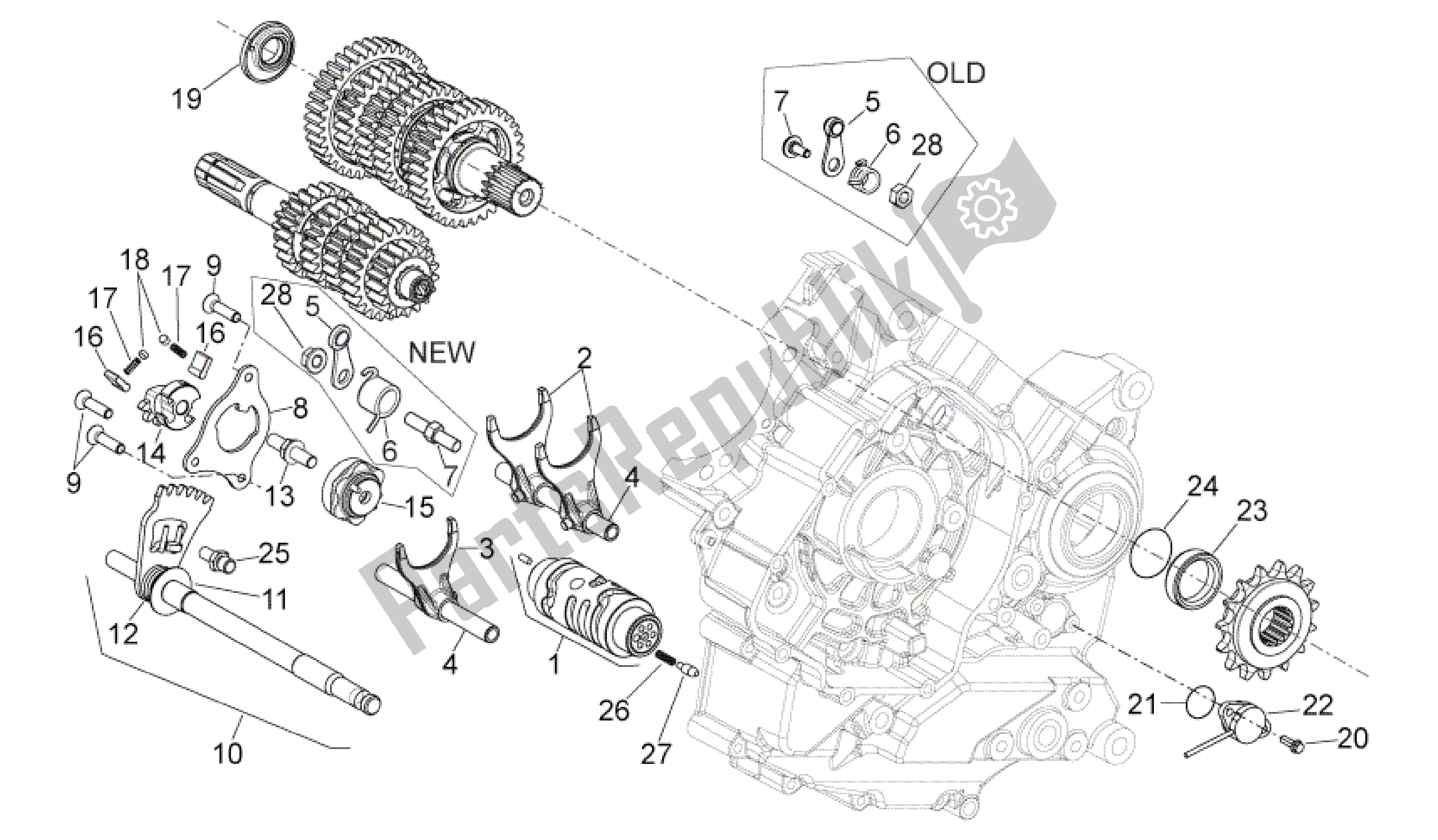 Alle onderdelen voor de Keuze Versnellingsbak van de Aprilia Shiver 750 2009