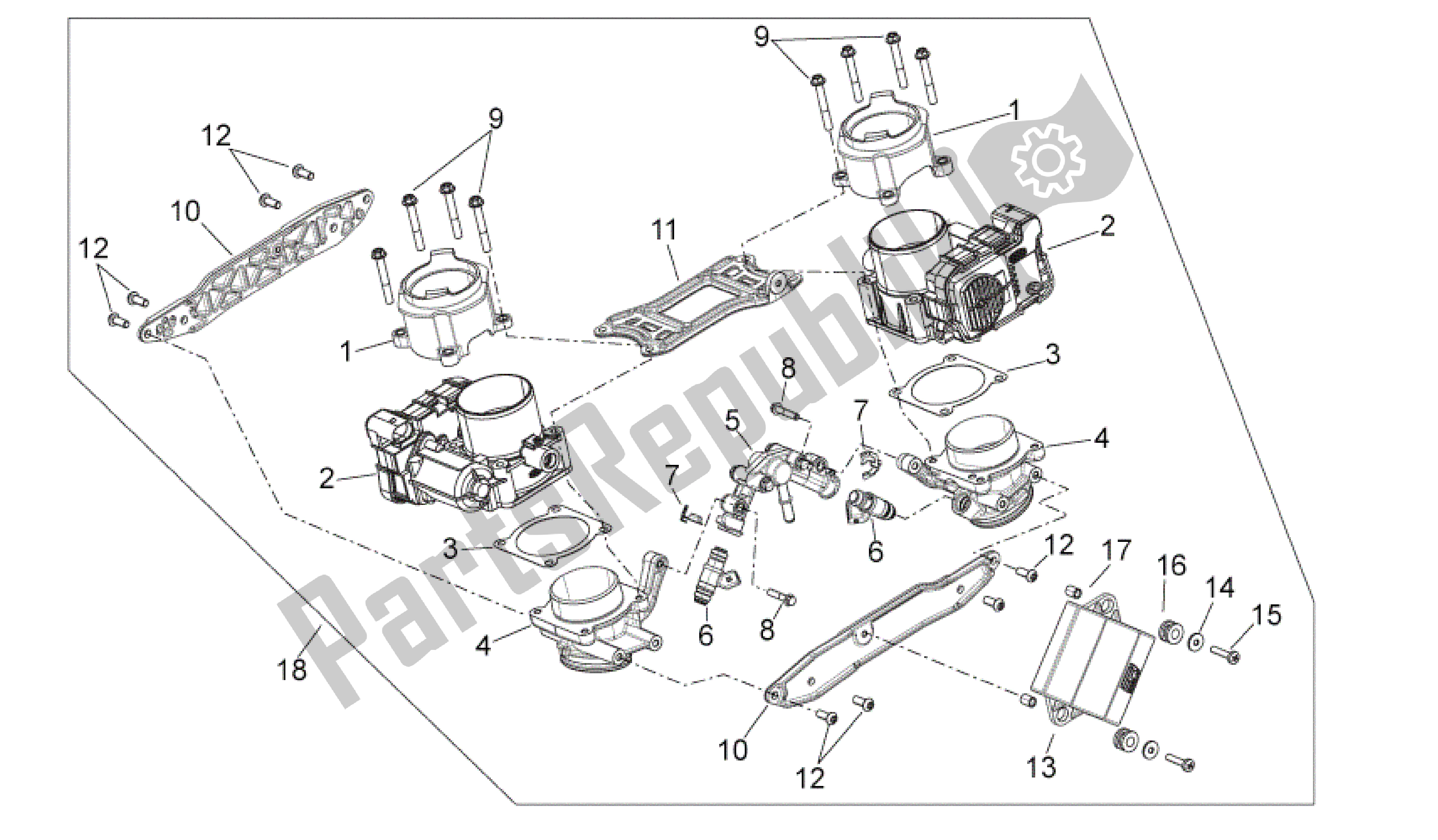 All parts for the Throttle Body of the Aprilia Shiver 750 2009