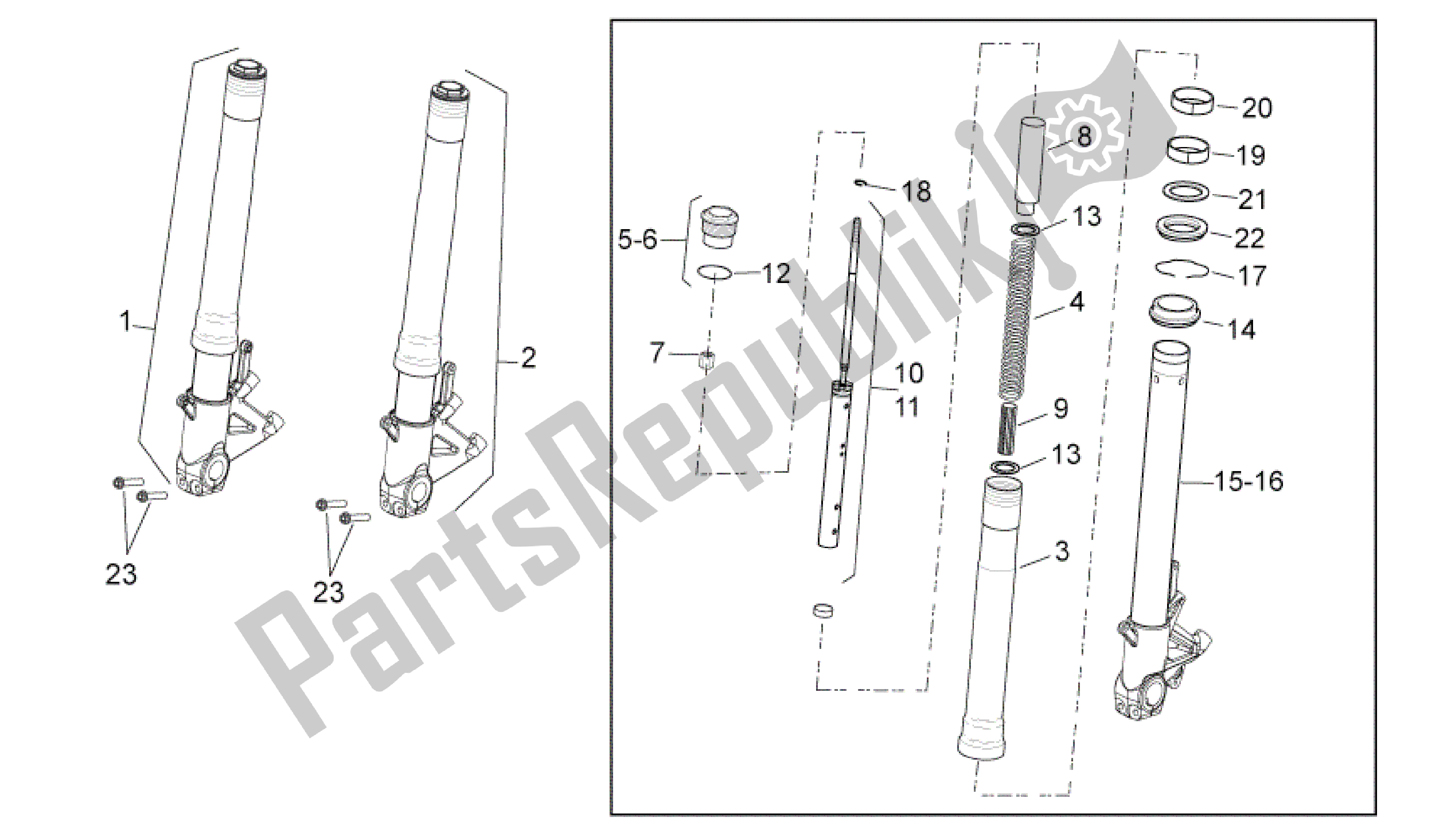 All parts for the Front Fork of the Aprilia Dorsoduro 750 2010