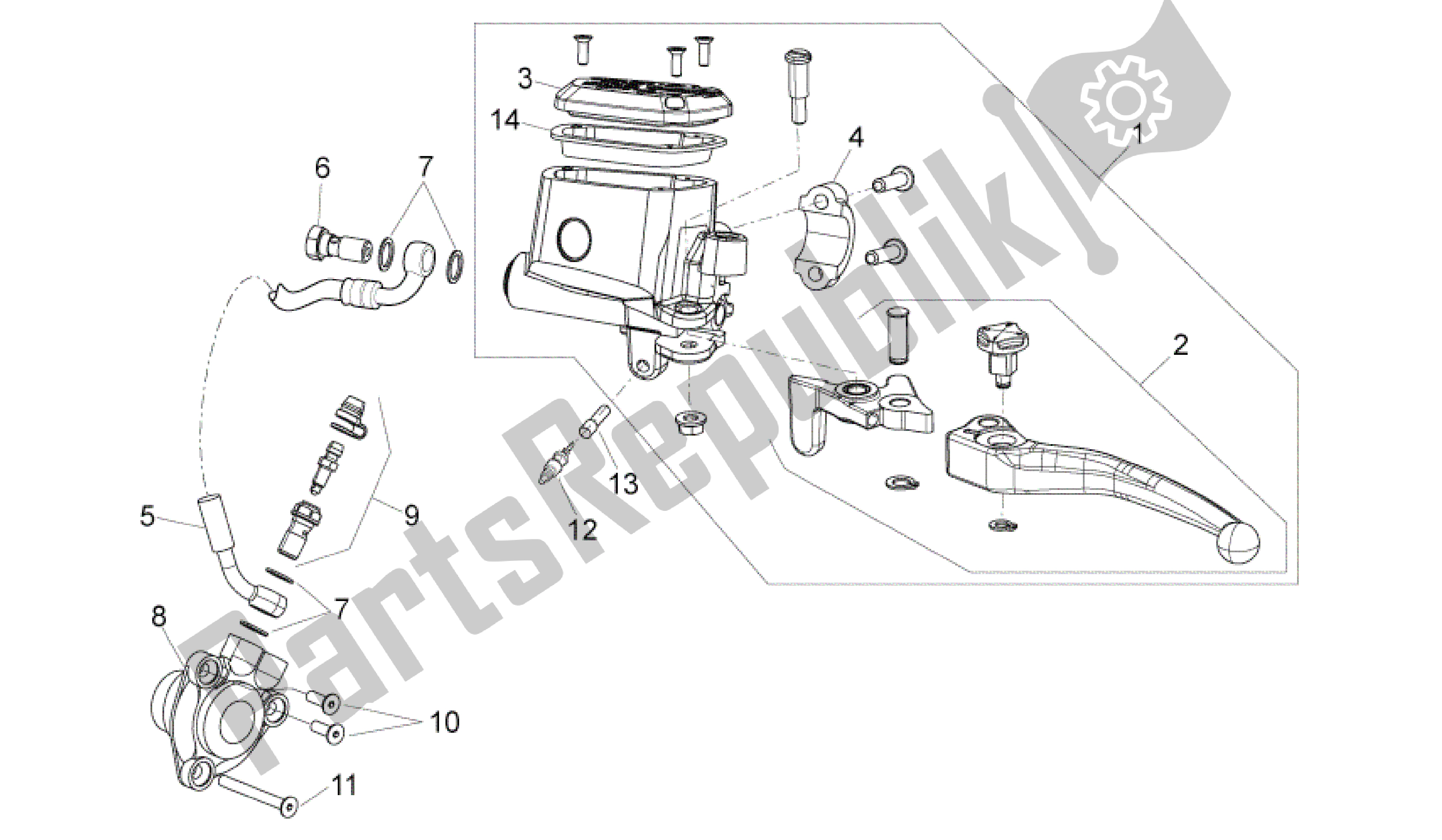 All parts for the Clutch Pump I of the Aprilia Dorsoduro 750 2010