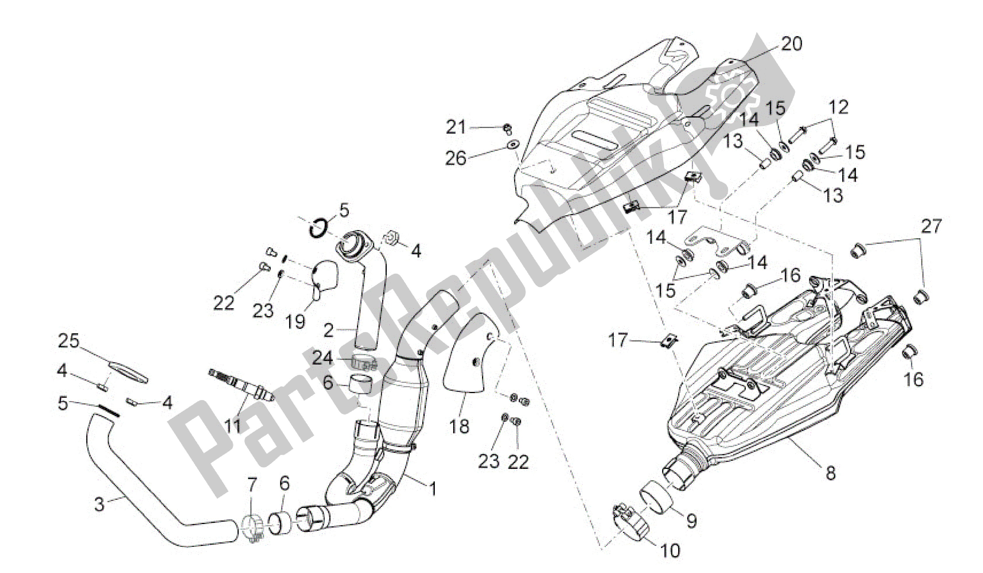 Alle onderdelen voor de Uitlaateenheid van de Aprilia Dorsoduro 750 2010