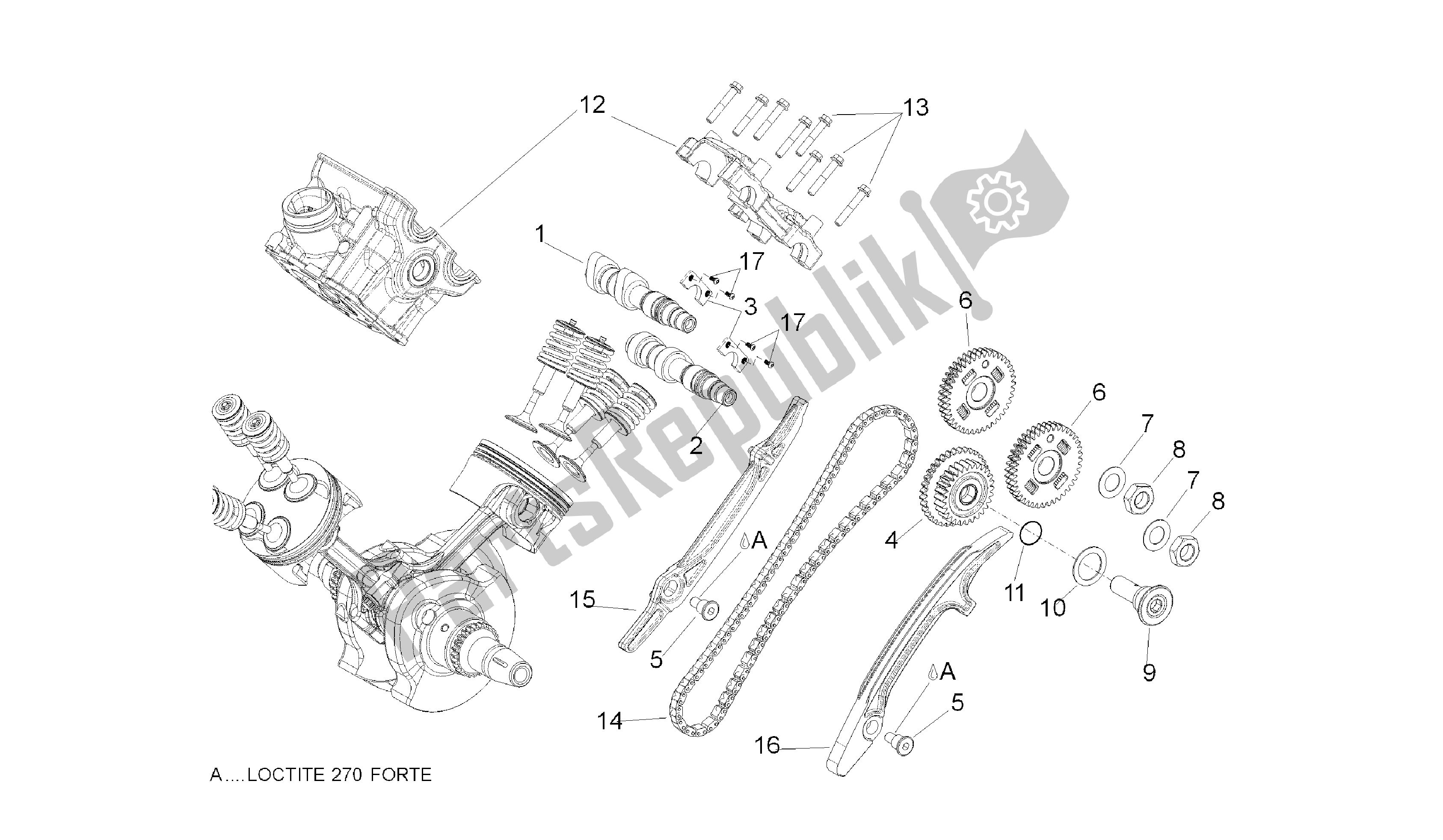 Alle onderdelen voor de Achterste Cilinder Timing Systeem van de Aprilia Dorsoduro 750 2010