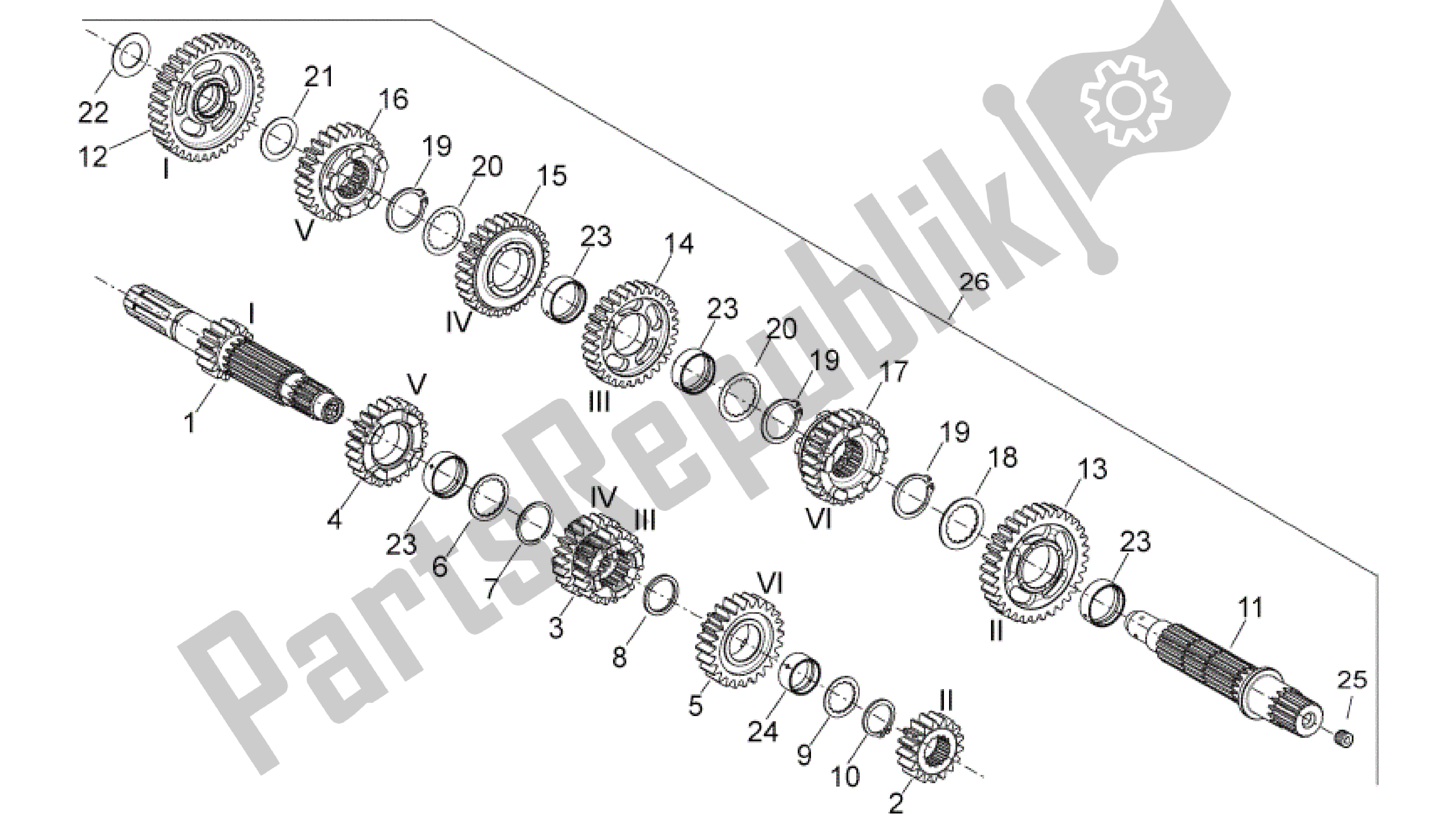 Alle onderdelen voor de Versnellingsbak van de Aprilia Dorsoduro 750 2010