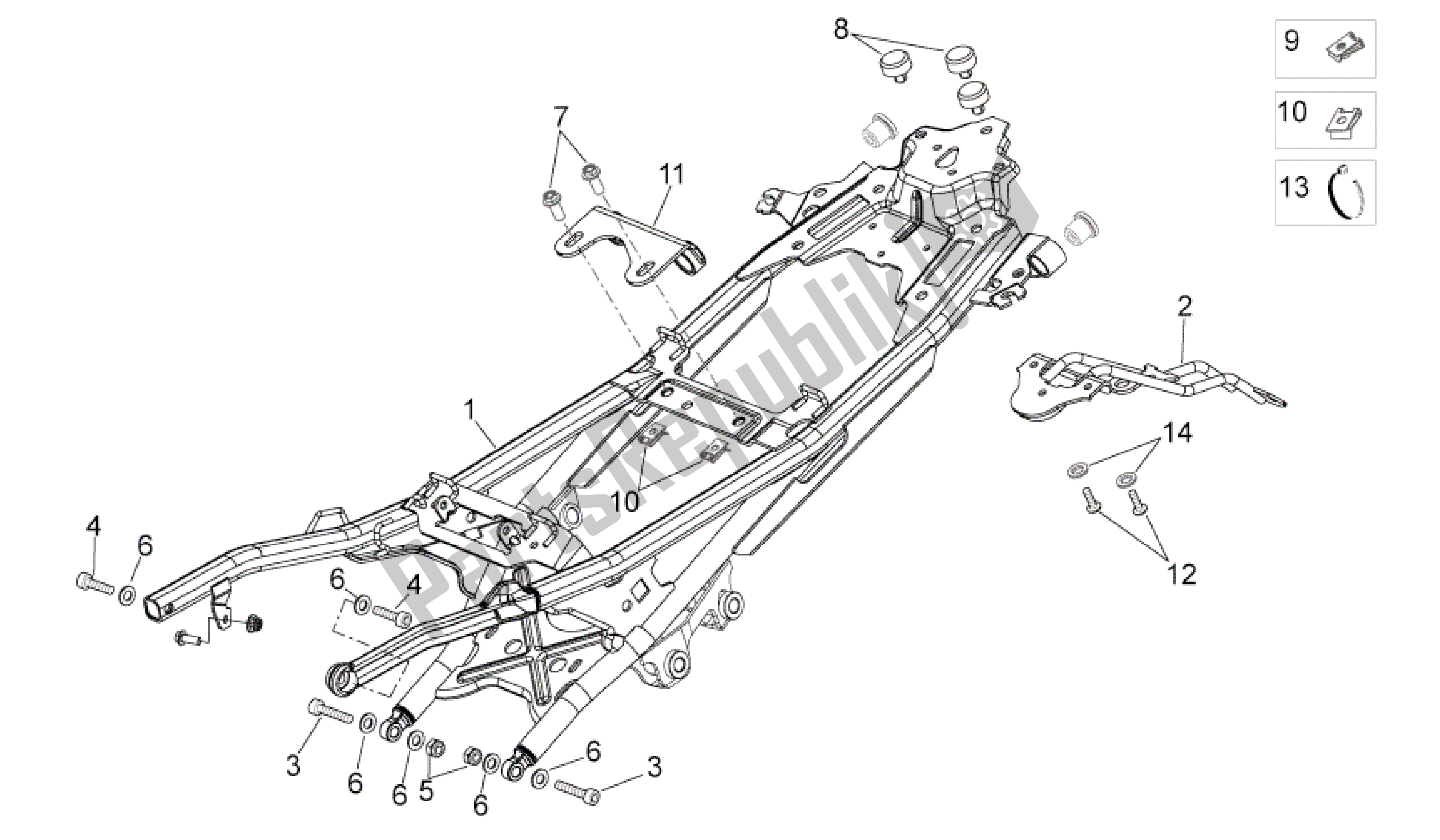 Alle onderdelen voor de Zadelsteun van de Aprilia Shiver 750 2010 - 2013