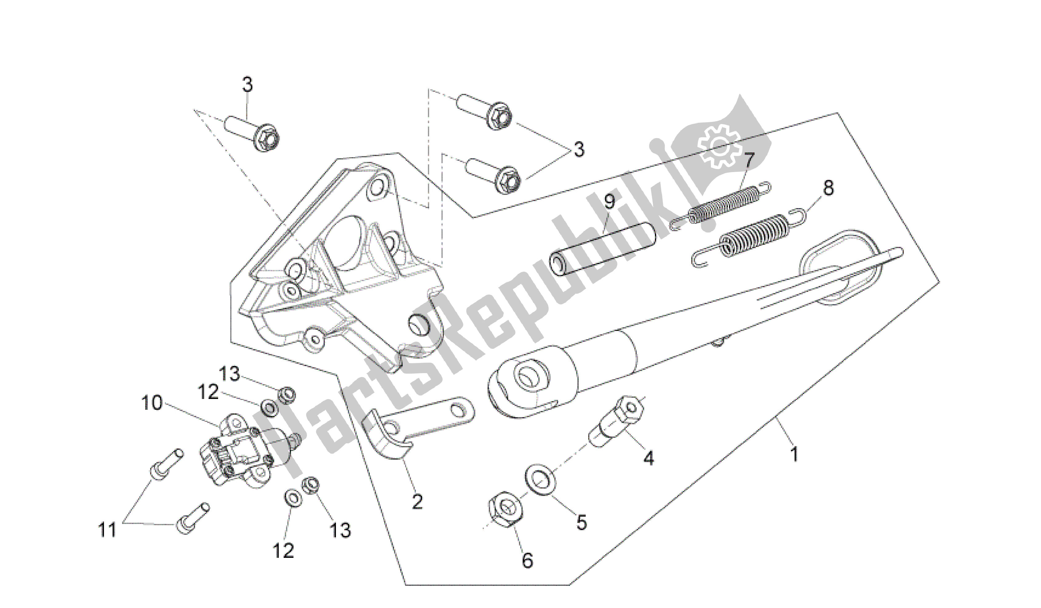 All parts for the Central Stand of the Aprilia Shiver 750 2010 - 2013