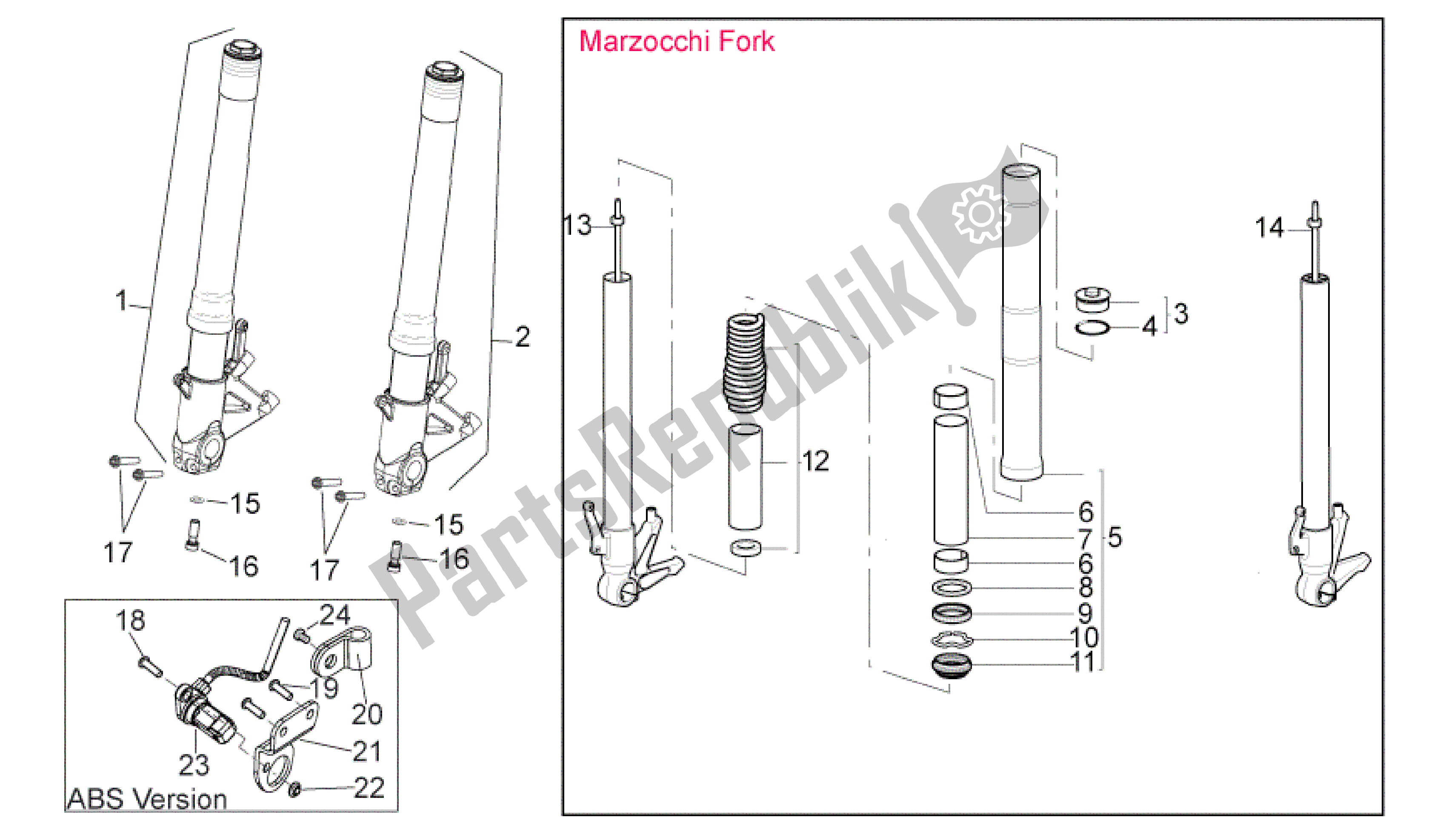 All parts for the Fron Fork Ii of the Aprilia Shiver 750 2010 - 2013