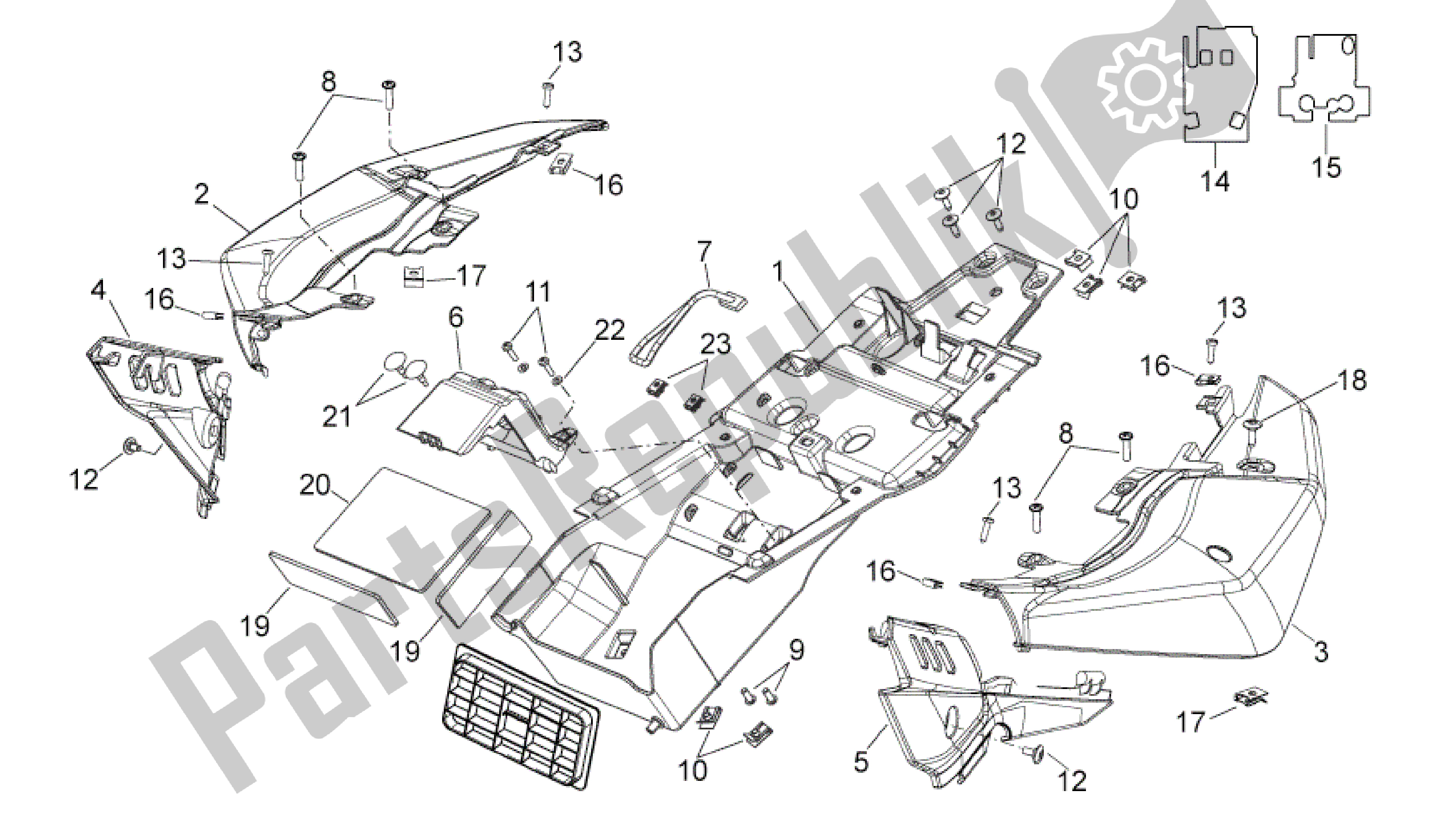 All parts for the Rear Body I of the Aprilia Shiver 750 2010 - 2013