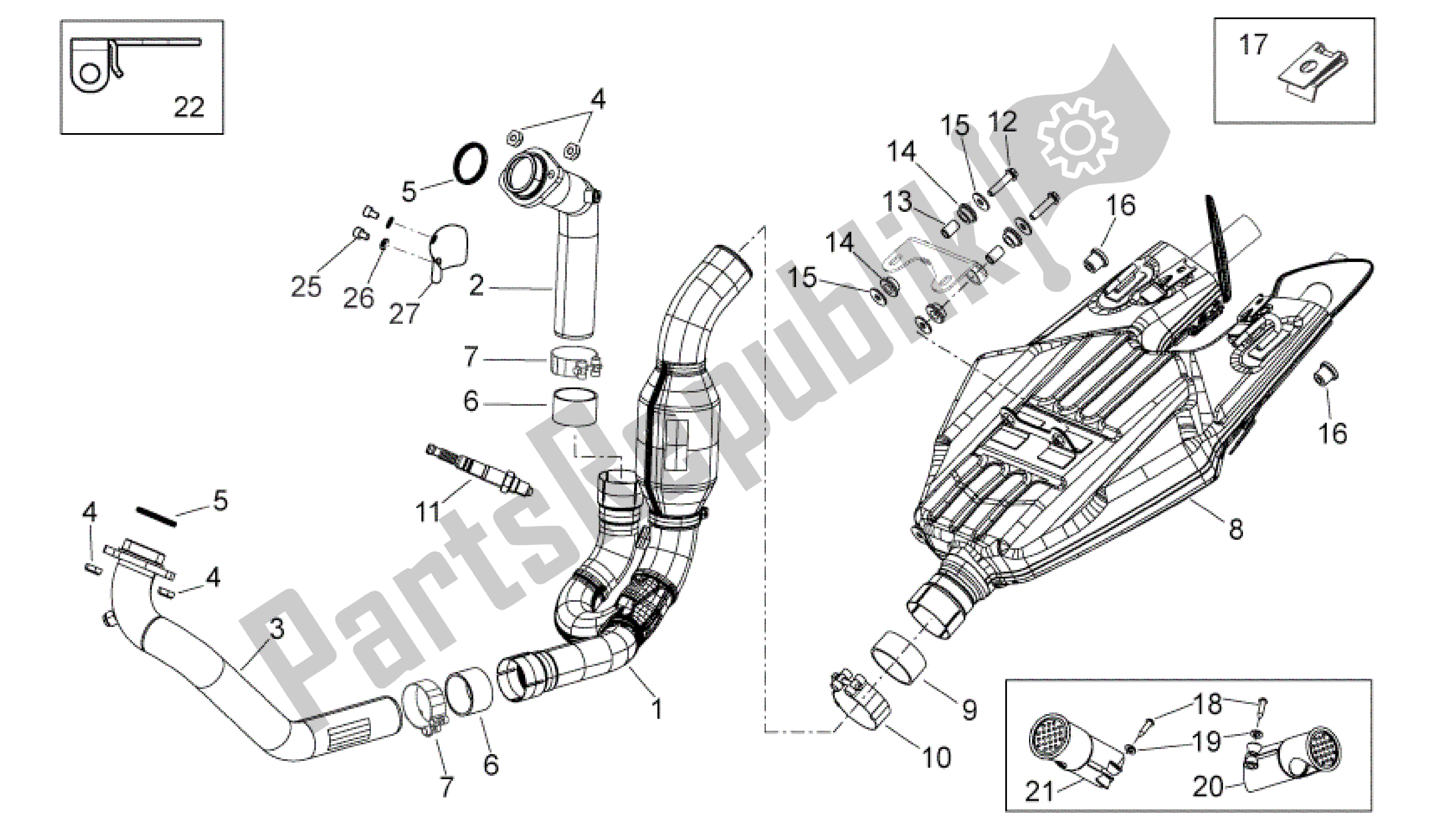 All parts for the Exhaust Unit of the Aprilia Shiver 750 2010 - 2013