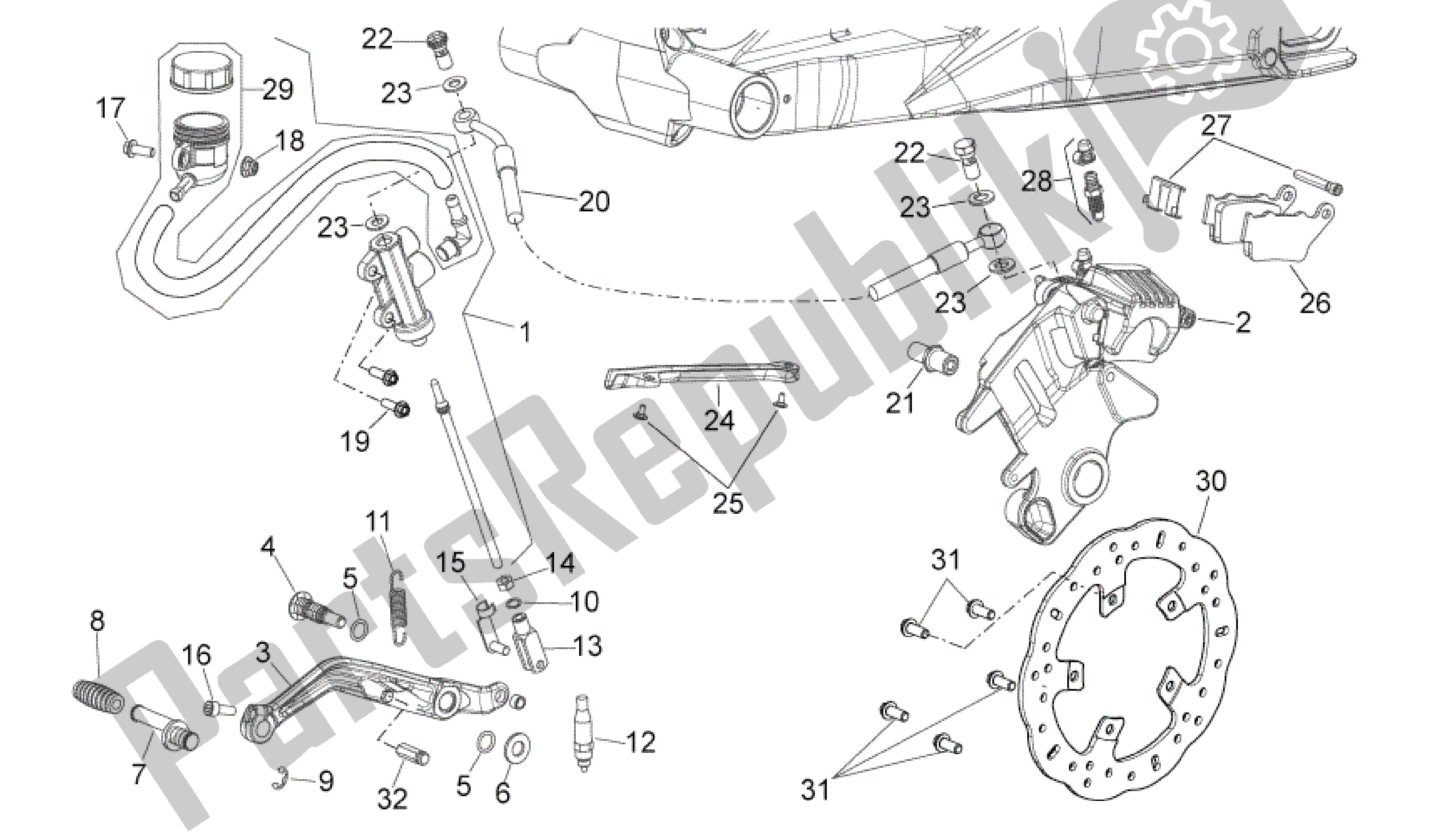 Alle onderdelen voor de Achter Remsysteem van de Aprilia Shiver 750 2010 - 2013