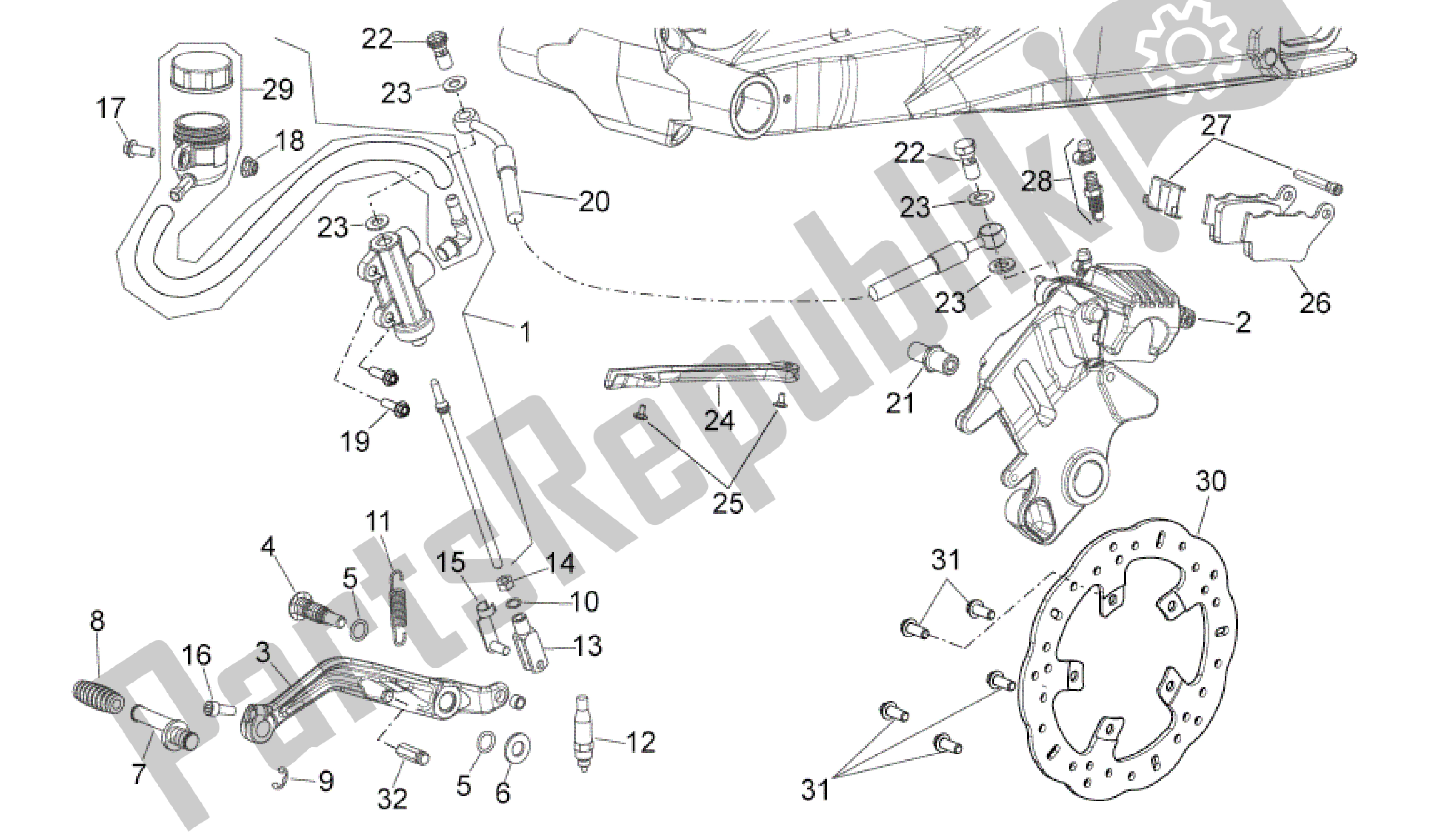 Todas as partes de Sistema De Freio Traseiro do Aprilia Shiver 750 2010 - 2013