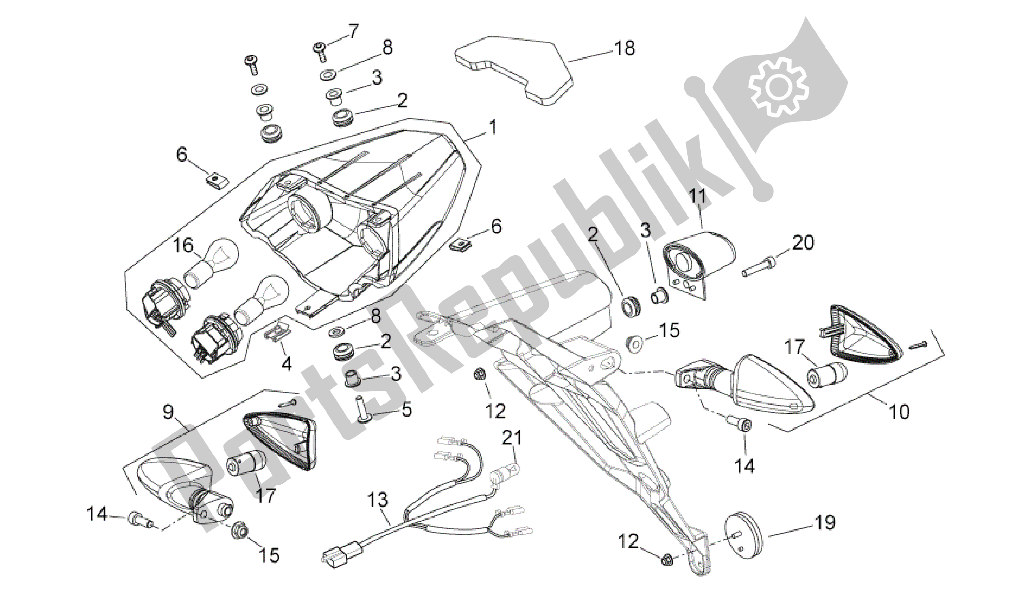 Todas as partes de Luzes Traseiras do Aprilia Shiver 750 2010 - 2013