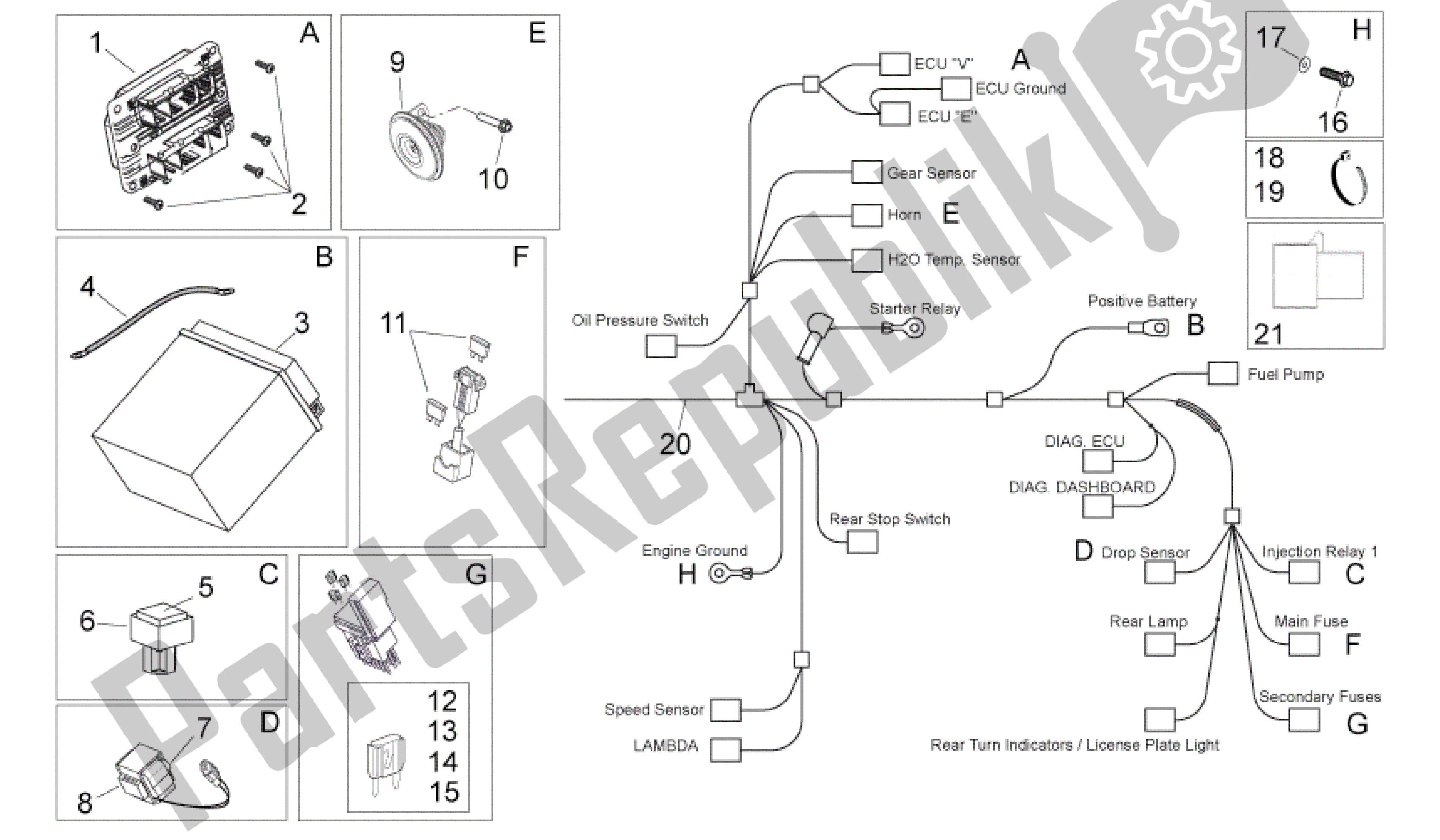 Todas as partes de Sistema Elétrico Ii do Aprilia Shiver 750 2010 - 2013