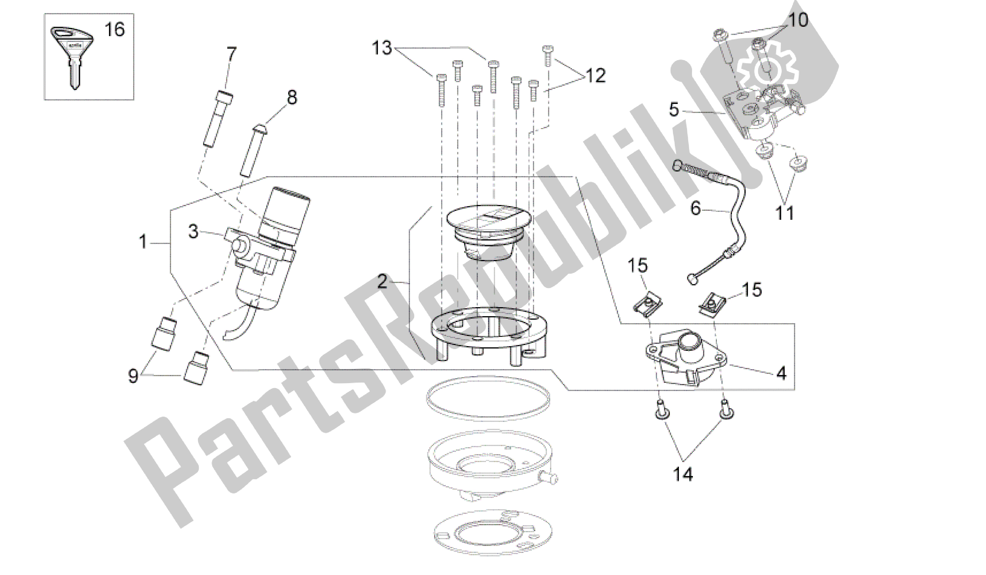 All parts for the Lock Hardware Kit of the Aprilia Shiver 750 2010 - 2013