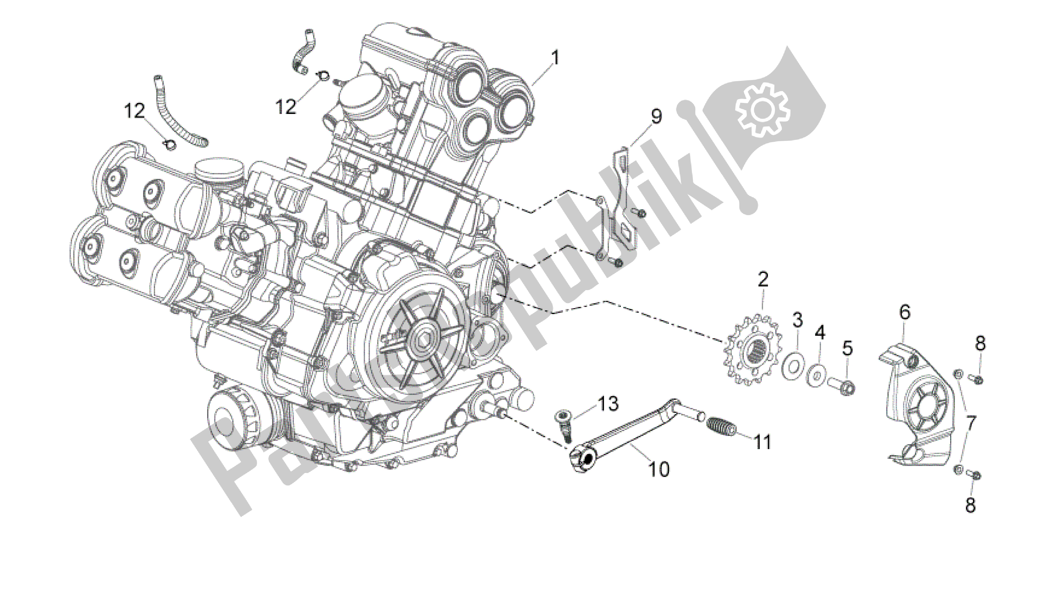 All parts for the Engine of the Aprilia Shiver 750 2010 - 2013