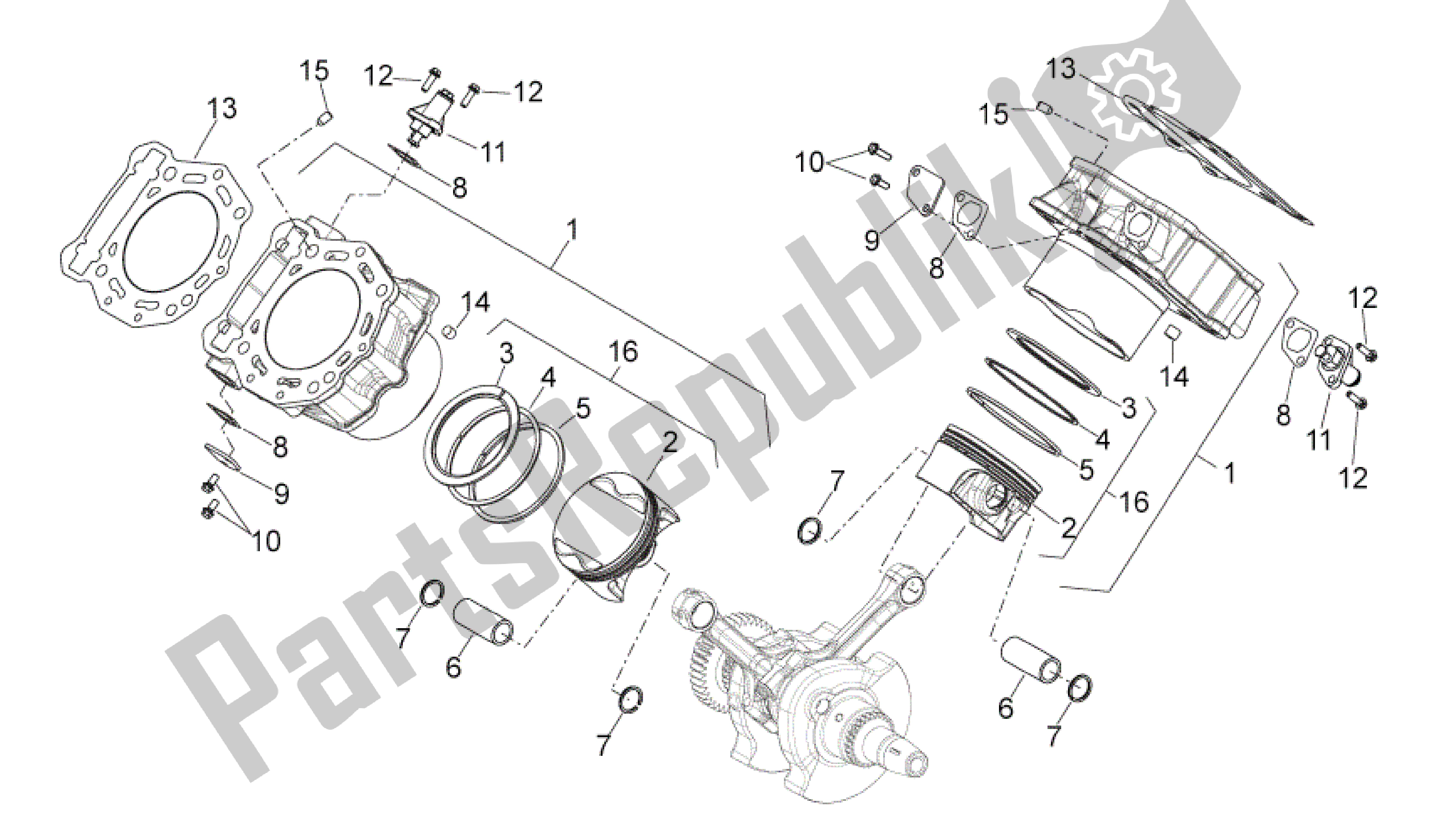 Alle onderdelen voor de Cilinder Met Zuiger van de Aprilia Shiver 750 2010 - 2013