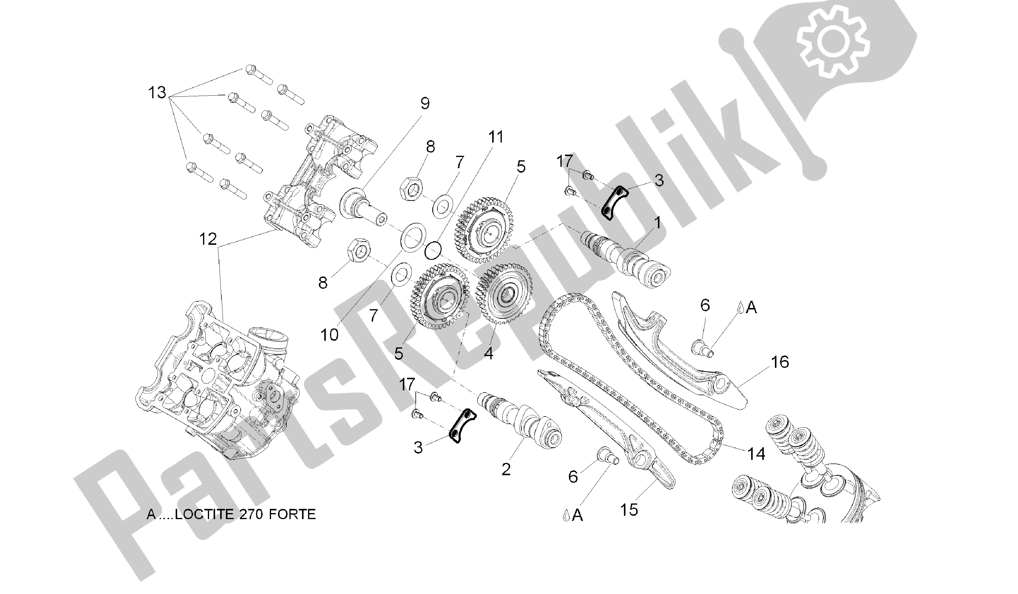 Alle onderdelen voor de Voorste Cilinder Timing Systeem van de Aprilia Shiver 750 2010 - 2013