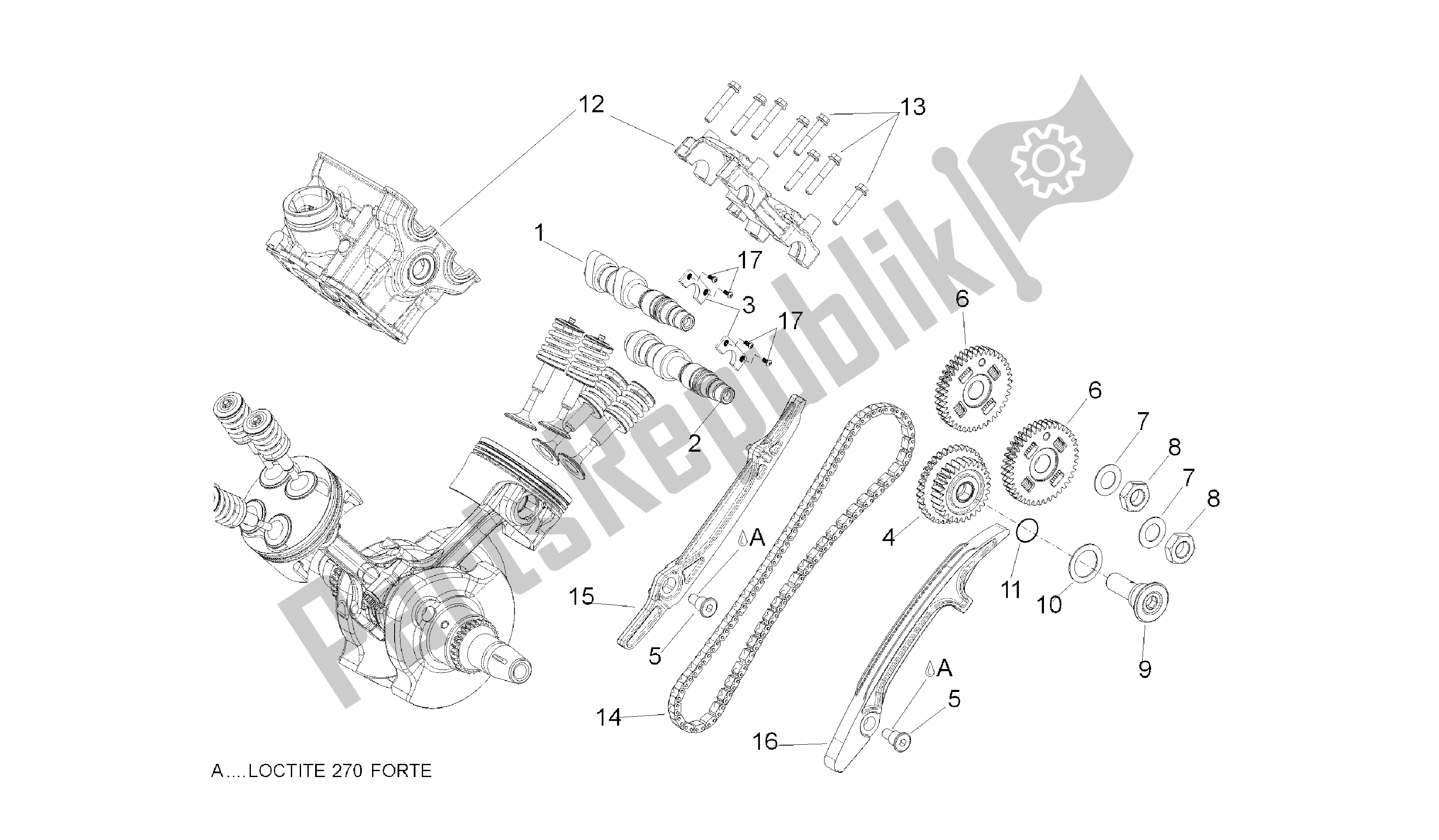 Alle onderdelen voor de Achterste Cilinder Timing Systeem van de Aprilia Shiver 750 2010 - 2013
