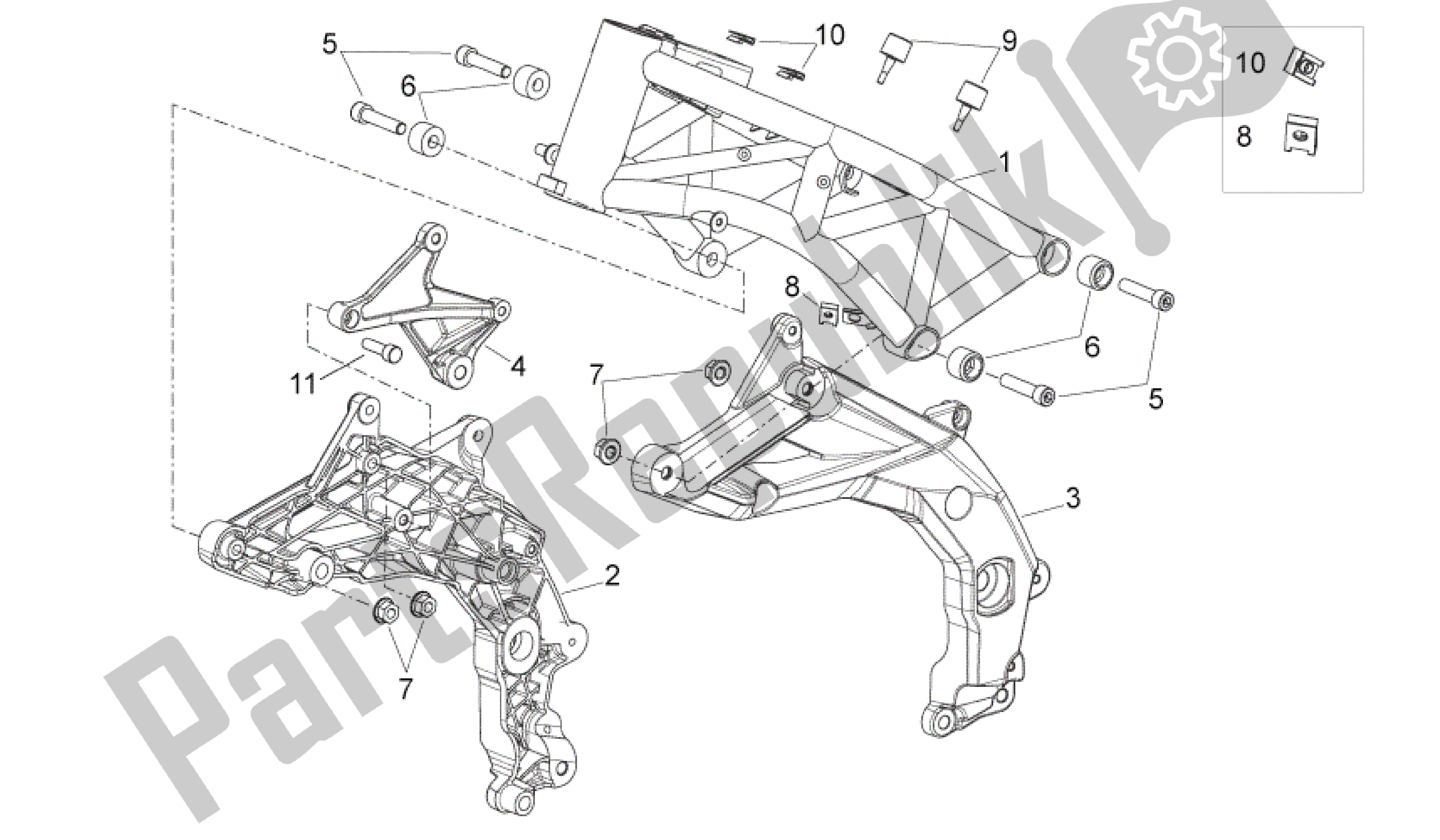 All parts for the Frame I of the Aprilia Shiver 750 2011 - 2013