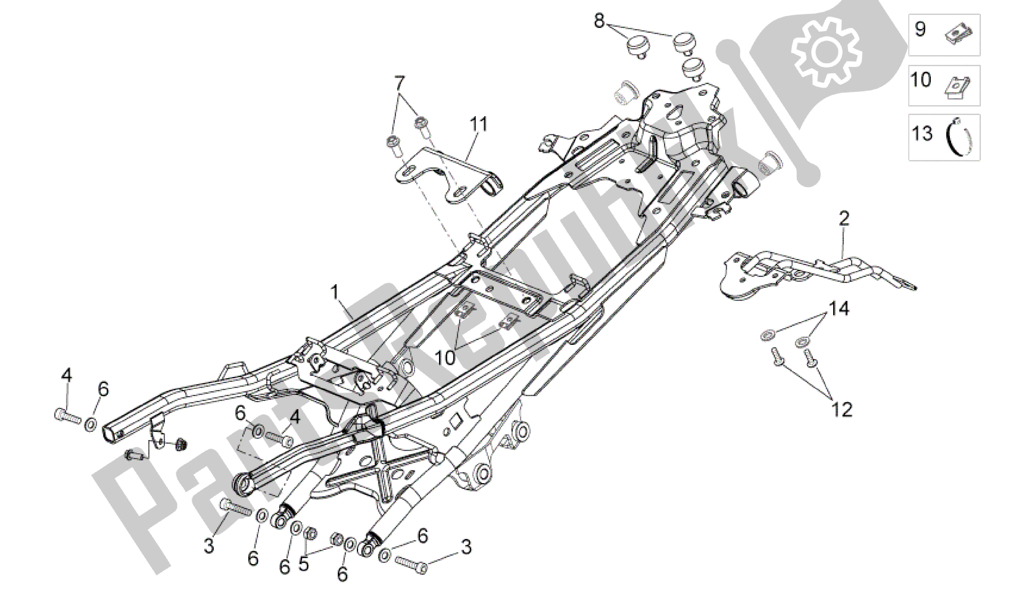 All parts for the Saddle Support of the Aprilia Shiver 750 2011 - 2013