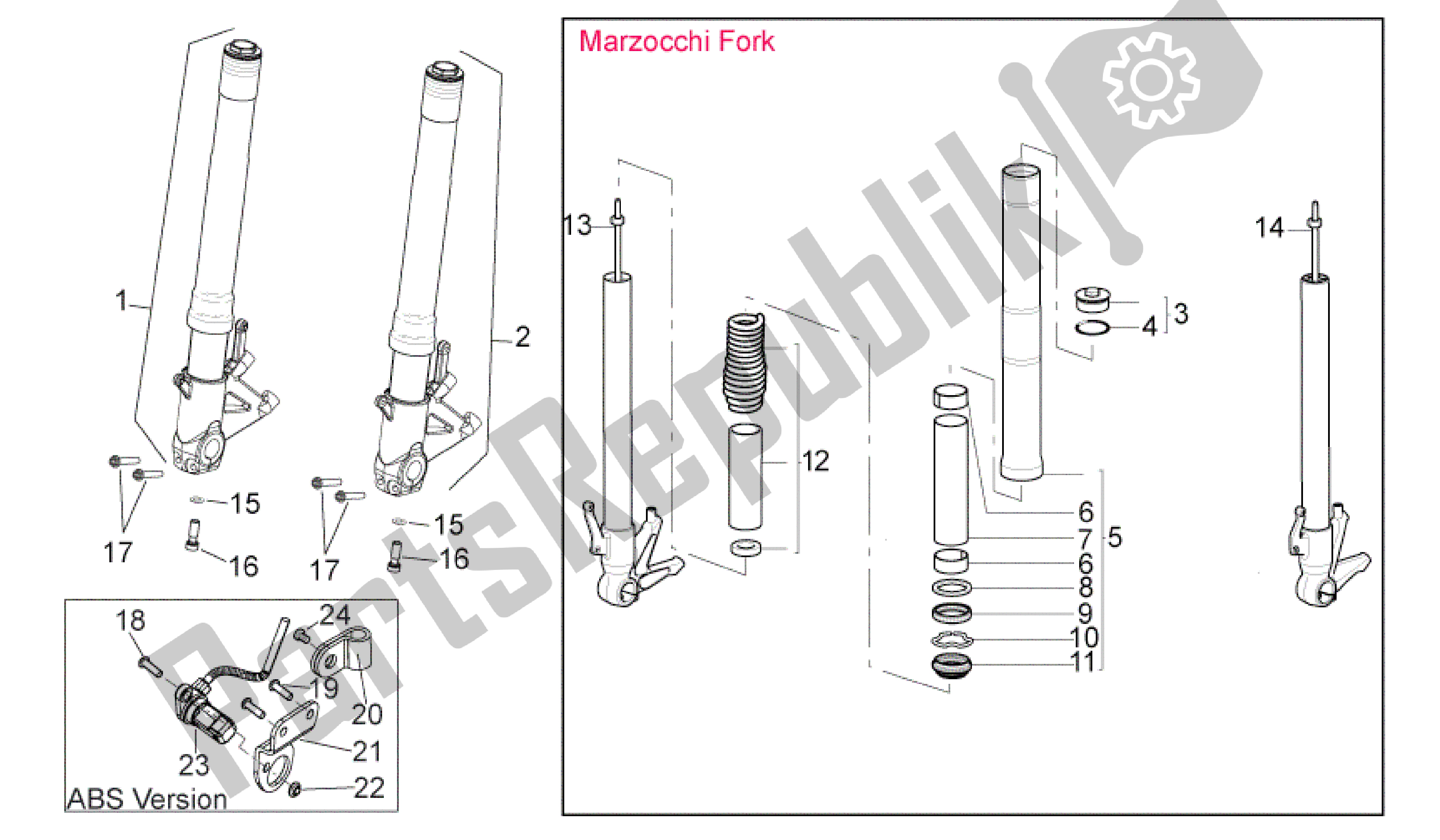 Alle onderdelen voor de Voorvork Ii van de Aprilia Shiver 750 2011 - 2013