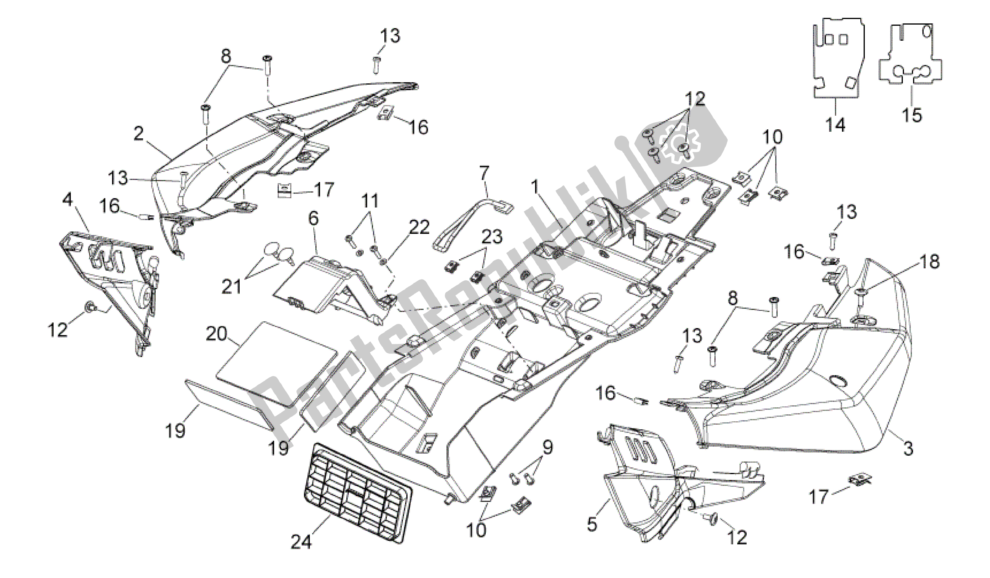 All parts for the Rear Body I of the Aprilia Shiver 750 2011 - 2013