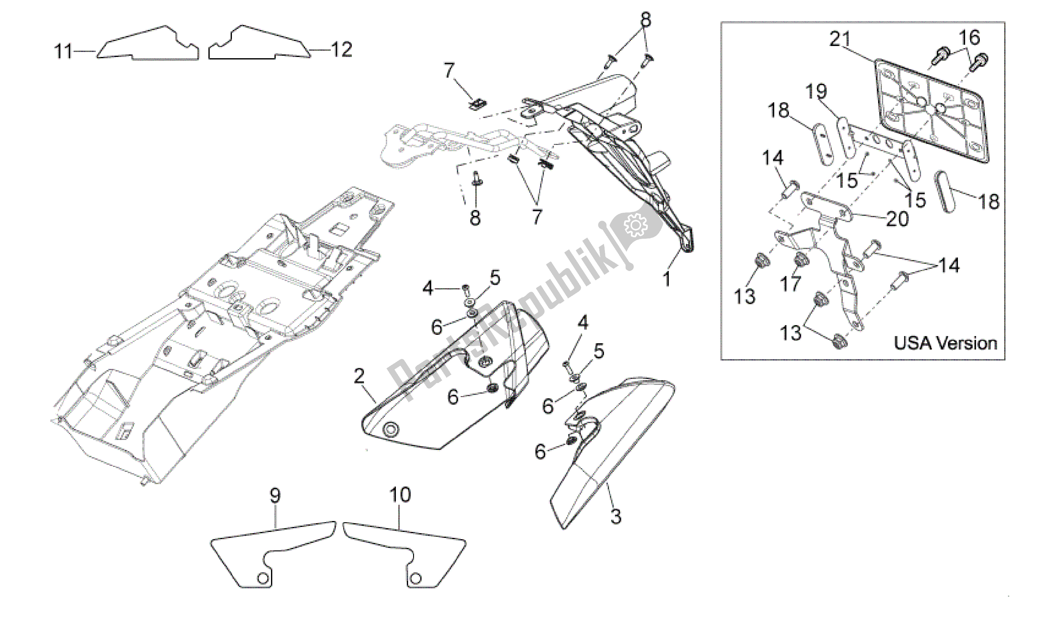 Alle onderdelen voor de Achterlichaam Iii van de Aprilia Shiver 750 2011 - 2013
